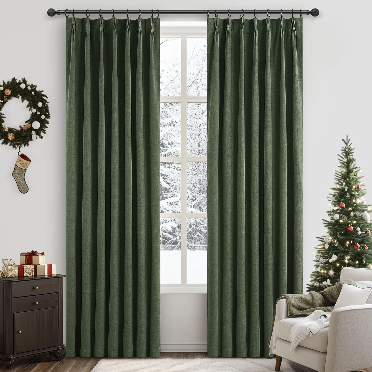 Thumbnail 1 de QJmydeco 84-Inch Blackout Curtains, Linen-Blend Pinch Pleat, 2 Panels