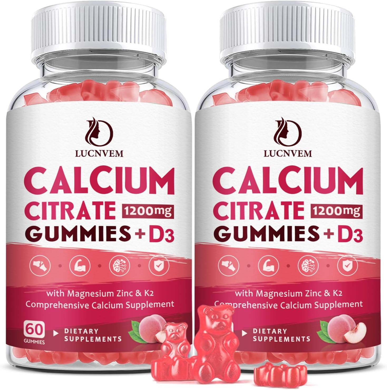 Detalle de LUCNVEM Calcium Citrate Gummies, Peach Flavor with Vitamins D3 and K2
