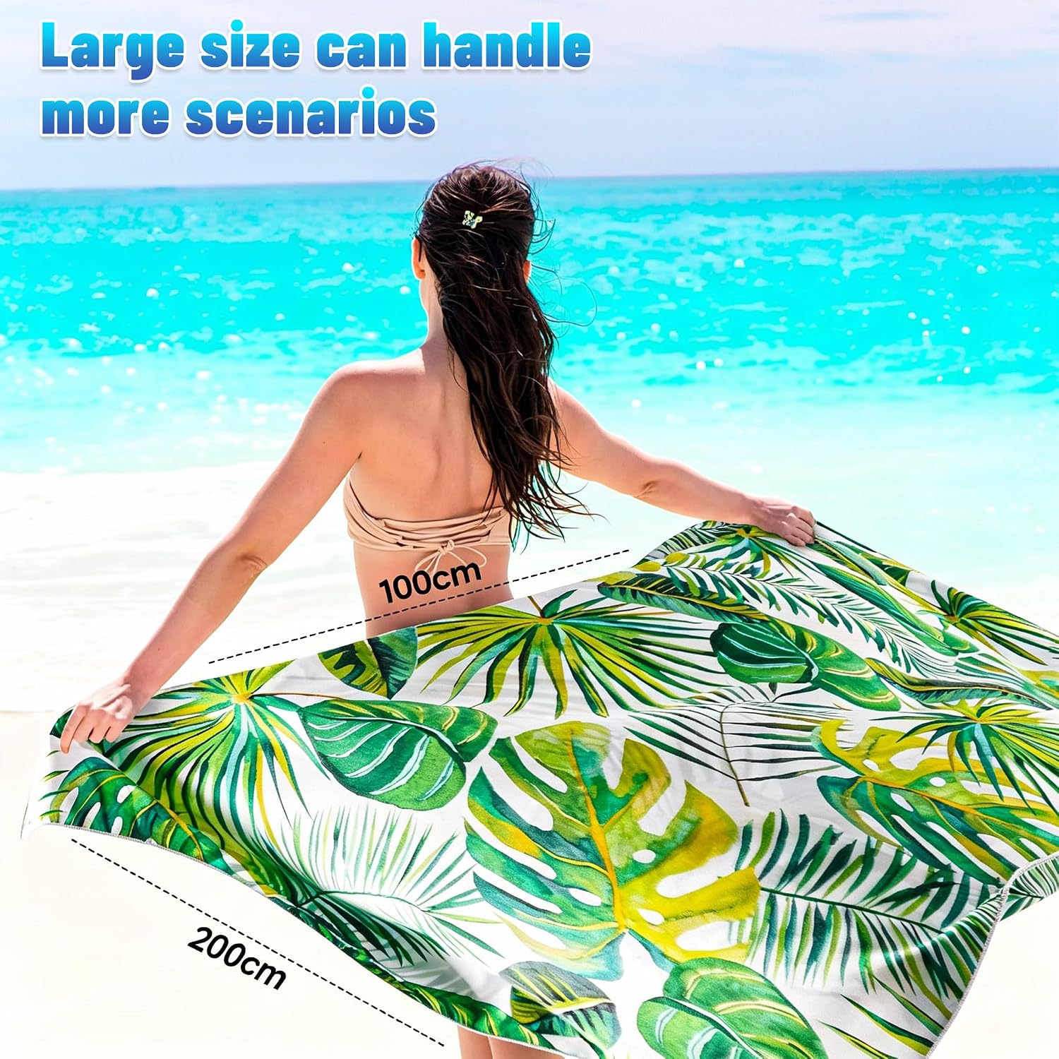 Detalle de Hexify XXL-strandhandduk i mikrofiber, 200 × 100 cm, grön