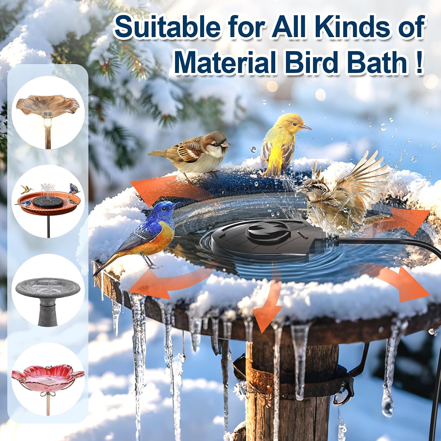 Thumbnail 4 de Webuys Bird Bath Heater-729 100W Heated Bird Bath Deicer, Black