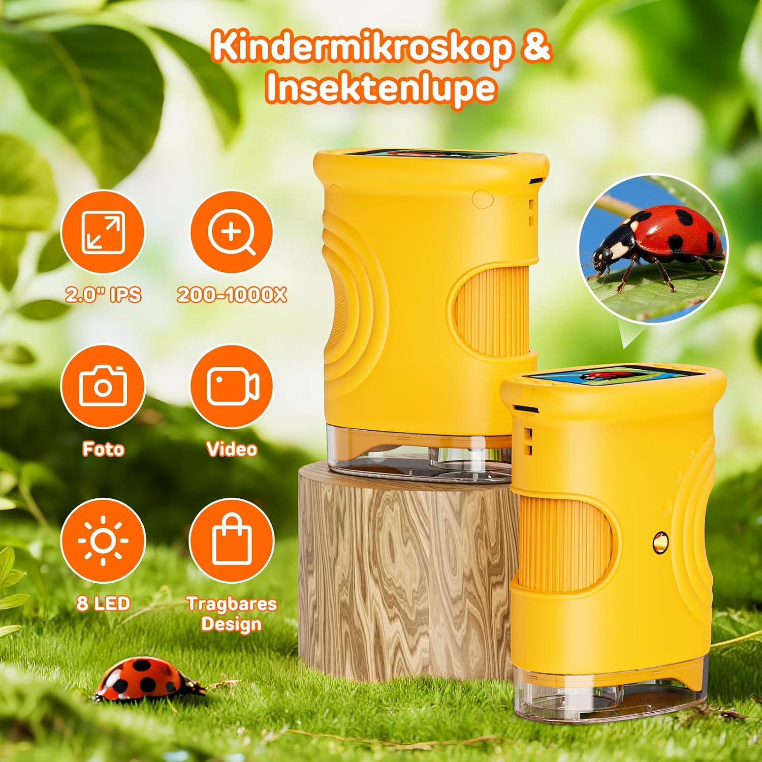 Detalle de Ashfly Digitales Kindermikroskop 4K – Tragbares Taschenmikroskop mit 2,0" Display