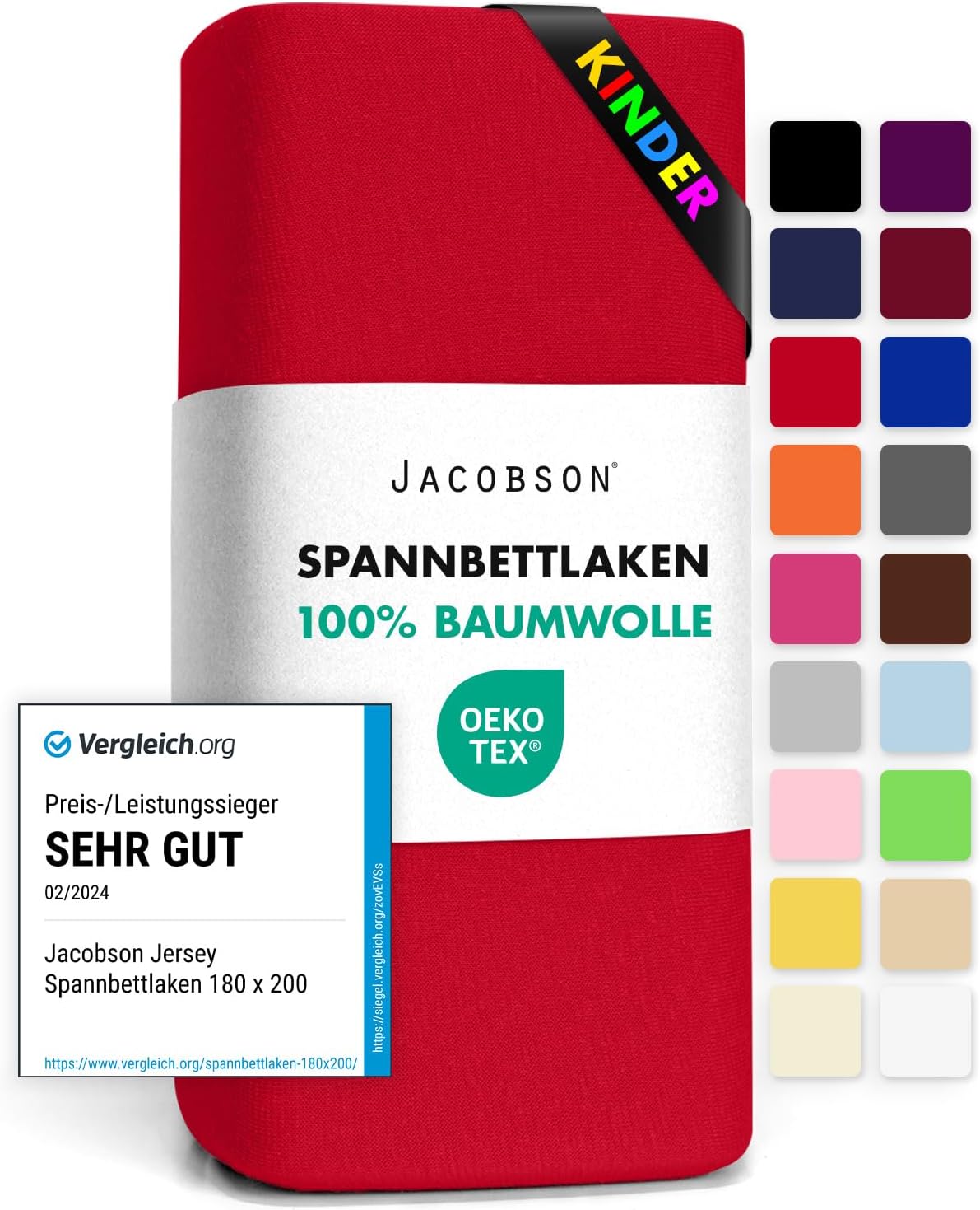 Detalle de Jacobson Jersey-Spannbettlaken aus Baumwolle (60x120–70x140 cm, rot)
