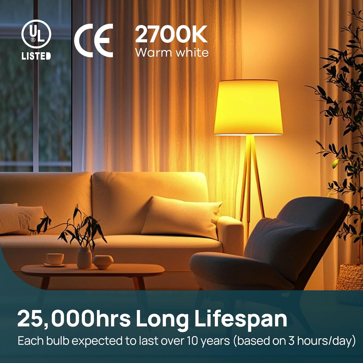 Thumbnail 5 de Linkind Dimmable E27 LED Screw Bulb 7.3W (60W) A60 Edison Screw, Warm White 2700K, 806lm – Pack of 3