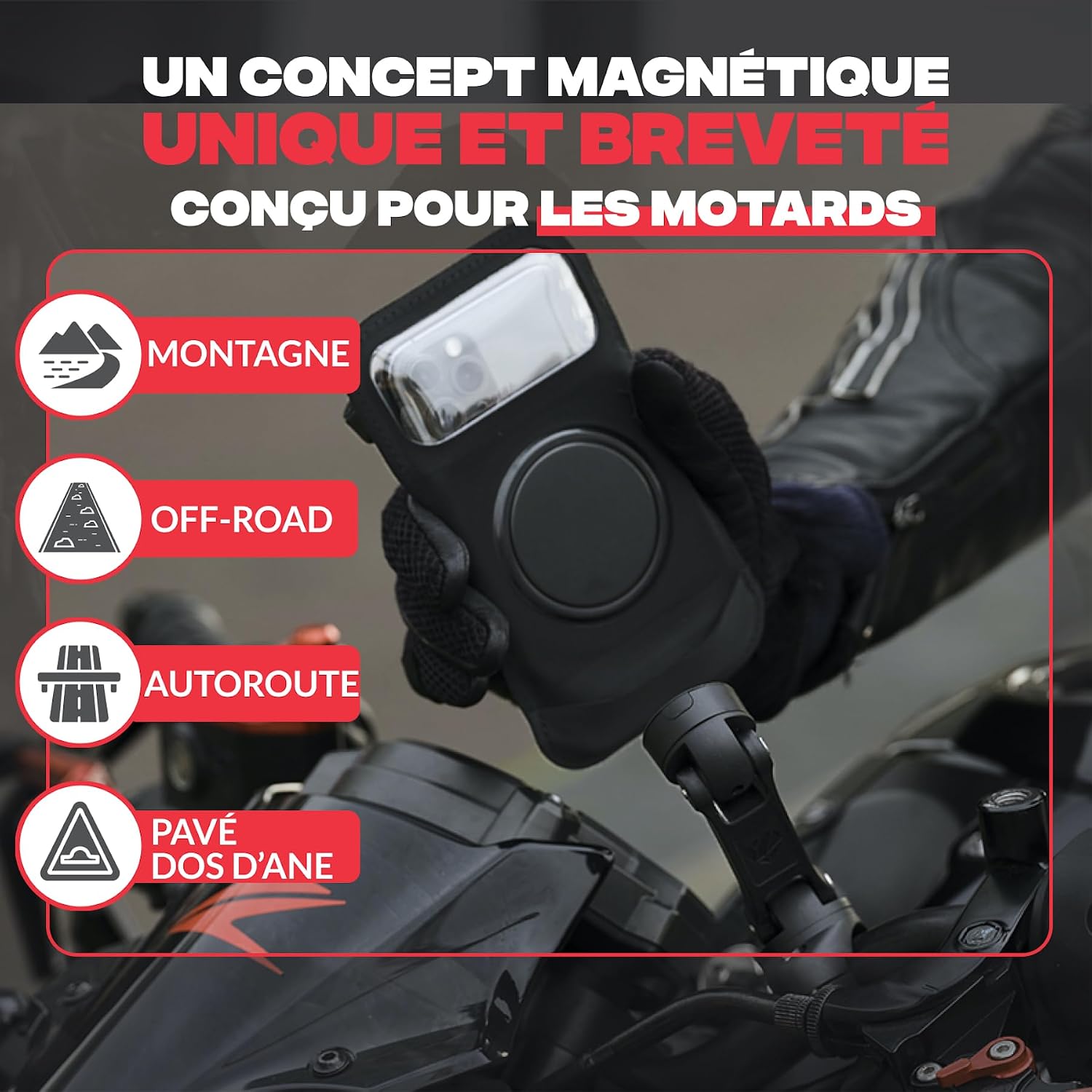 Detalle 2 de Shapeheart Support Téléphone Moto Pro – Bras articulé 360°, fixation guidon et pochette 2XL étanche tactile