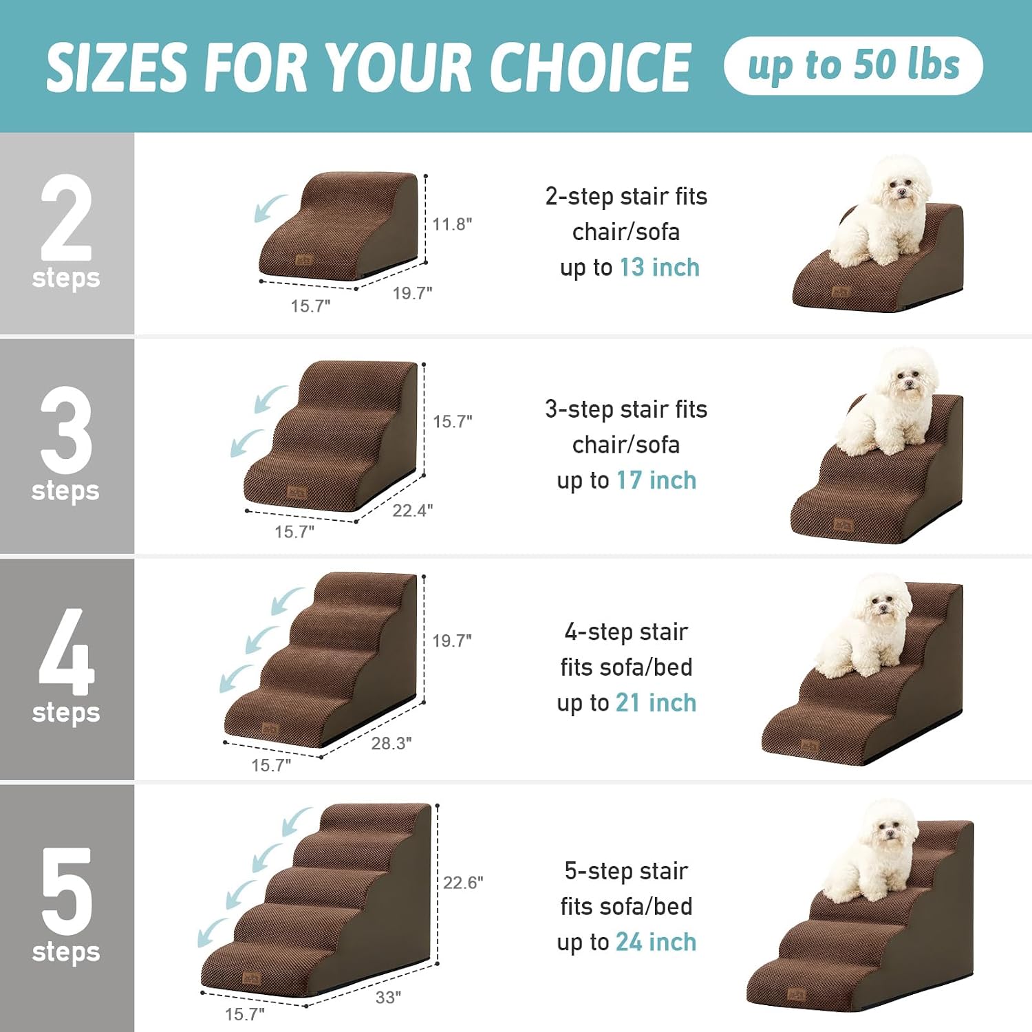 Thumbnail 1 de COZY KISS Dog Stairs for Small Dogs 19.7" High – 4-Tier Foam Ramp for Beds, Couches and Car Seats