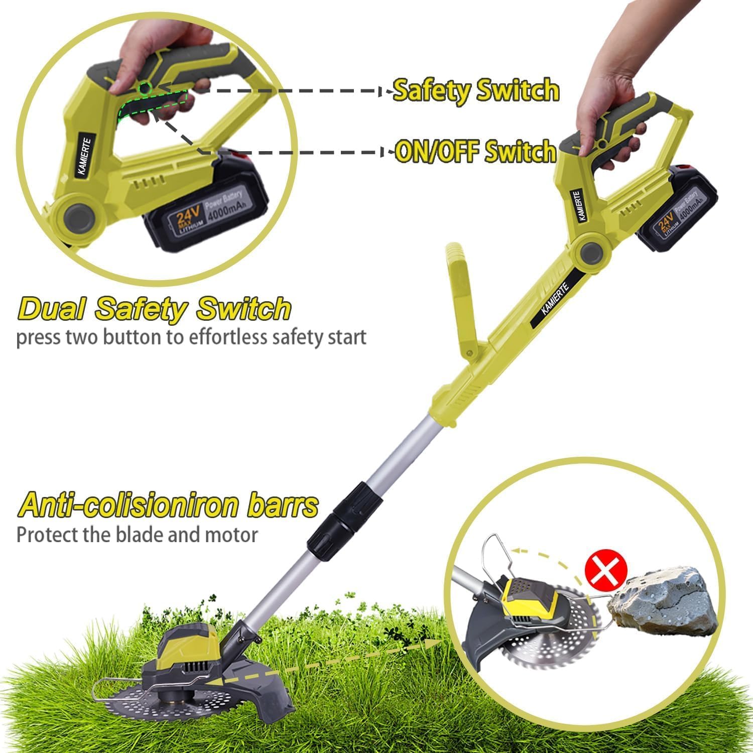 Thumbnail 4 de Metal Blade Cordless Strimmer 24V with Dual Battery Pack and 2 Blade Options