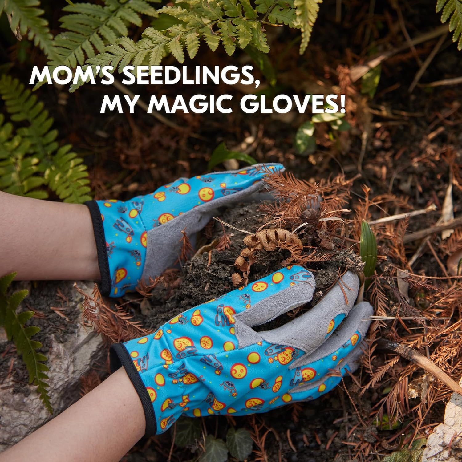 Detalle de Vgo... Kids Garden Gloves in Leather Palm, No-slip, Child- sized Work Gloves for Gardening