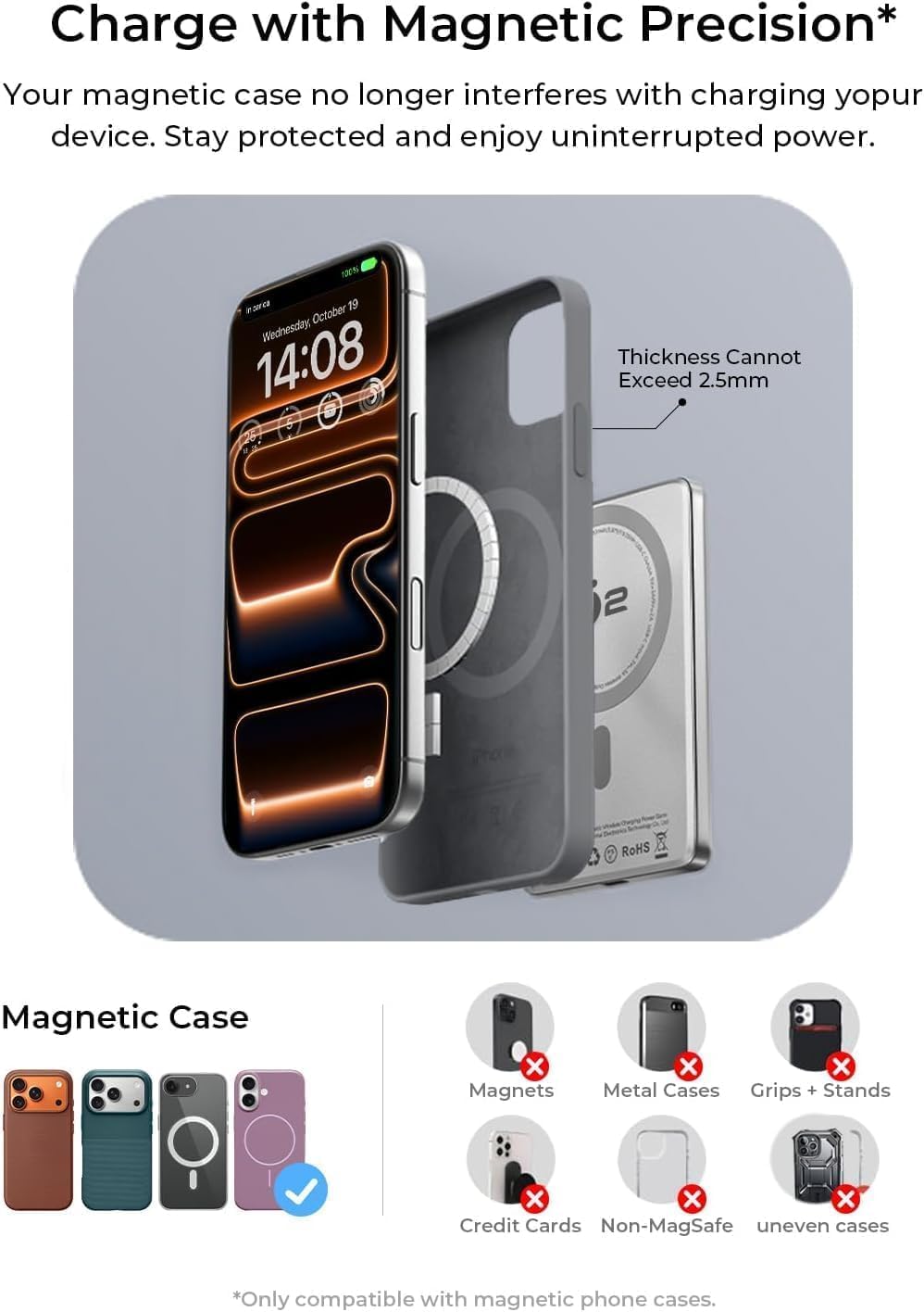 Detalle de LISEN QI2 MagSafe Power Bank Slim (5000mAh) – 15W magnetic charger for iPhone