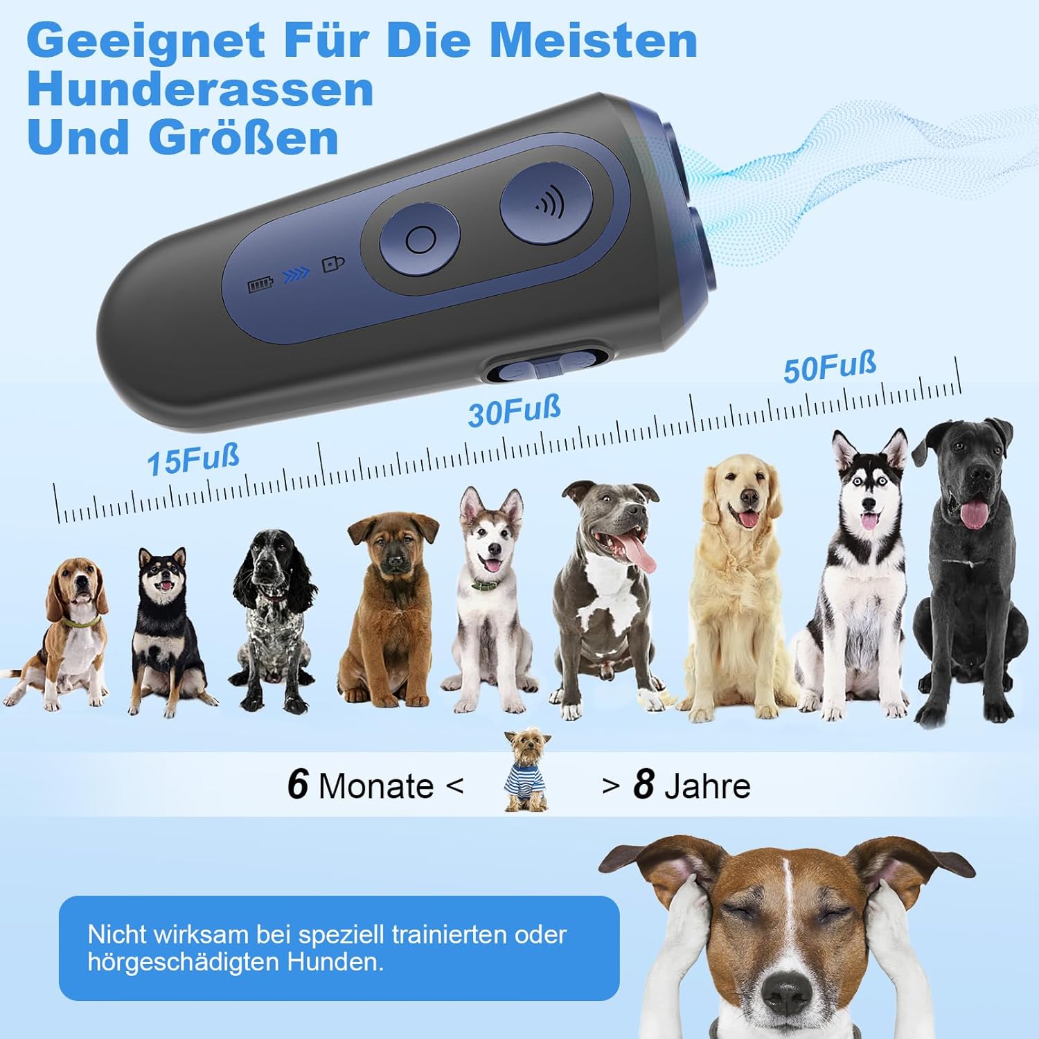 Detalle de Anti-Bell Gerät für Hunde – Ultraschall-Multimodus mit 15 m Reichweite, tragbar und wiederaufladbar