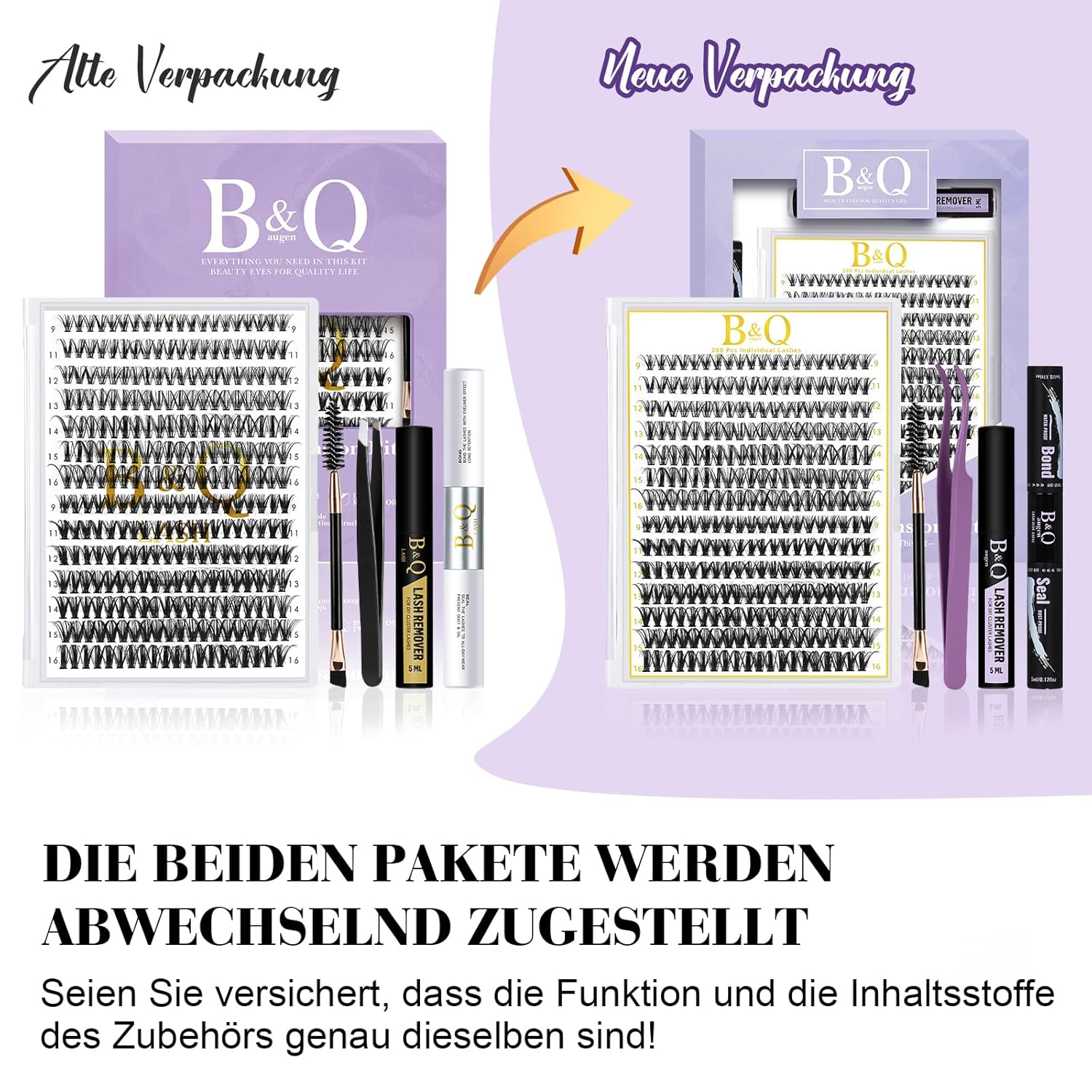 Thumbnail 6 de B&Q Lash Extension Set (280 Wimpern-Cluster) mit Kleber, Seal, Entferner & Applikatoren – D/Curl, 30D/40D