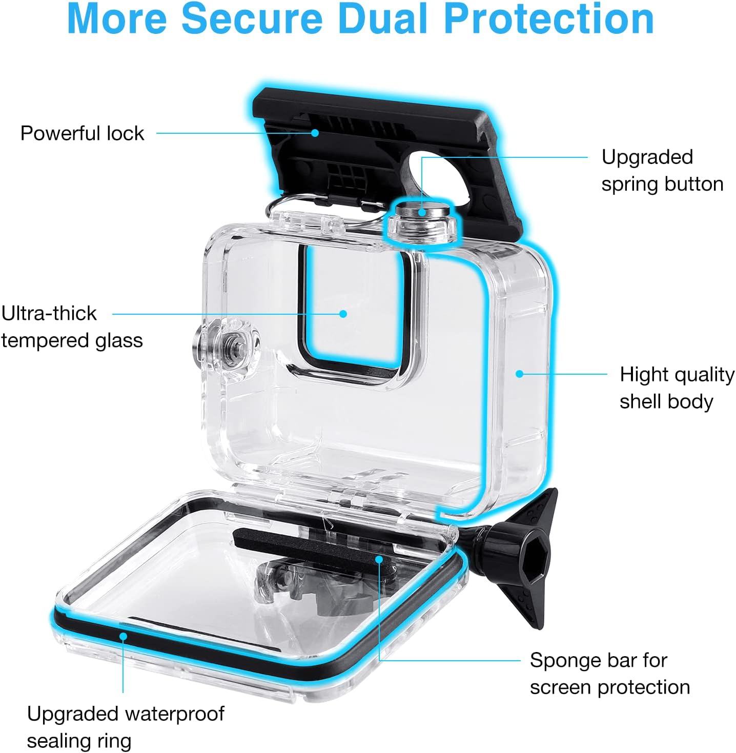Detalle de REDTRON Waterproof Housing Case for GoPro Hero 13/12/11/10/9 (60M Diving Case)