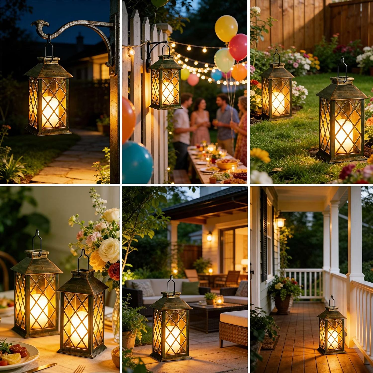 Detalle de Joycome Solar Lanterns for Outside (2 Pack) – Bronze, Hanging LED Lanterns with Flickering Candle