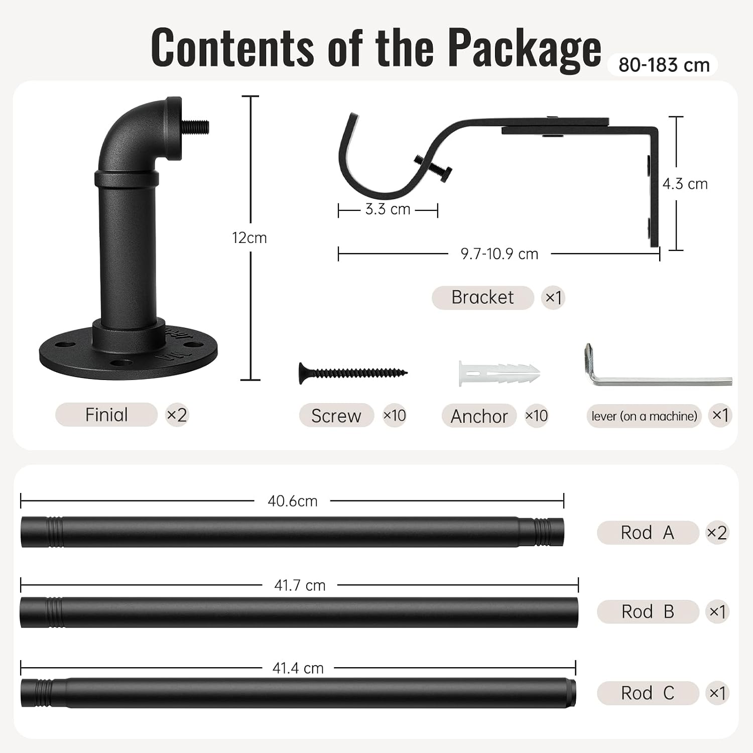 Thumbnail 5 de DEFYNEE 80–183 cm Black 25mm Curtain Pole 🪟