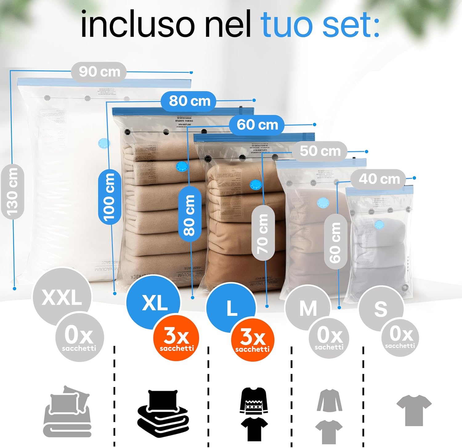 Thumbnail 3 de SilverRack Set Sacchetti Sottovuoto 6 pezzi (3x60x80 cm e 3x80x100 cm) per Abbigliamento e Piumini