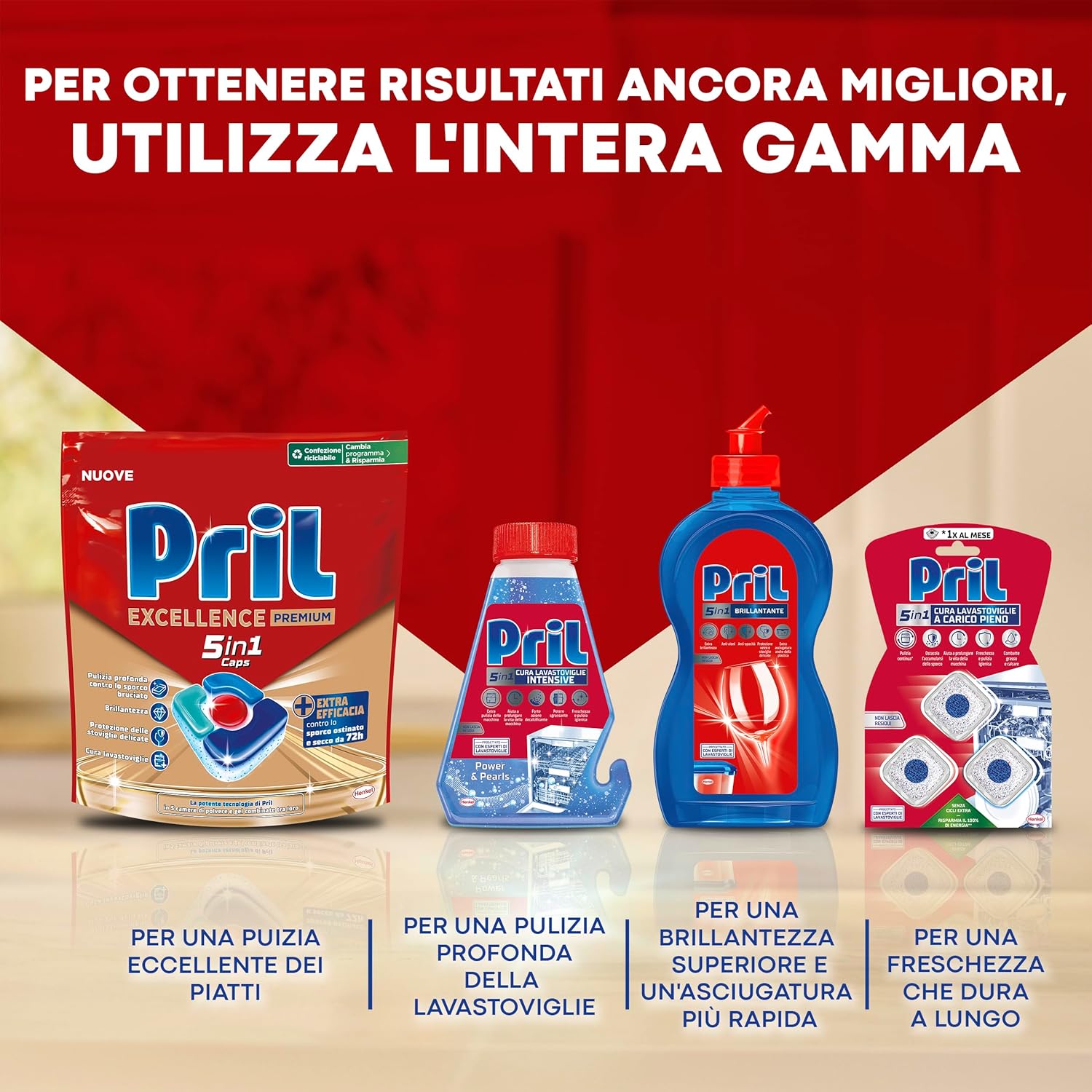 Detalle de Pril 5in1 Cura Lavastoviglie Intensive – Decalcificante e detergente profondo (8 confezioni da 250 ml)