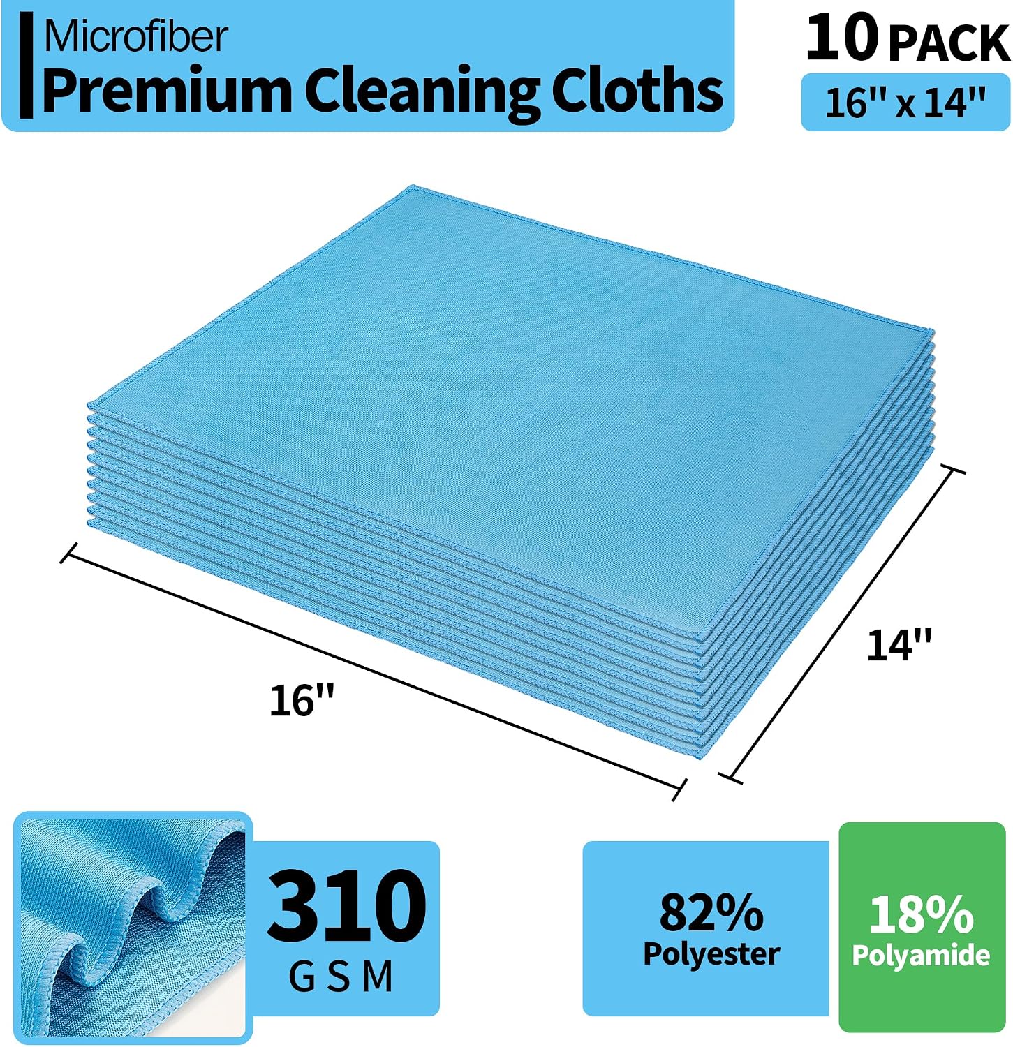 Thumbnail 6 de HOMERHYME HR-06GCL12PK Microfiber Glass Cloths, 10-Pack, 16" x 14