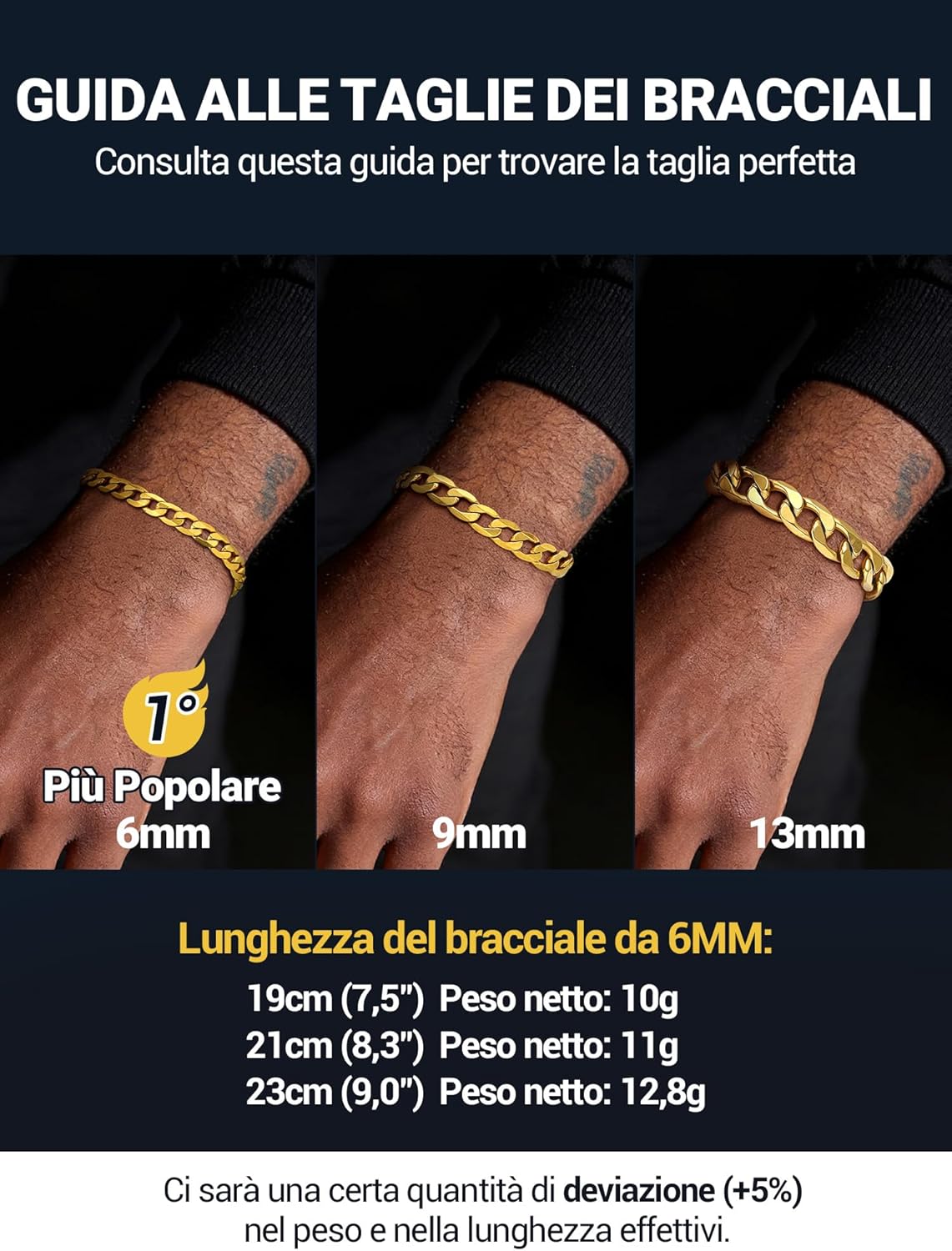 Thumbnail 4 de PROSTEEL bracciale uomo cubana in acciaio inox con catena tridimensionale larghezza 6/9/13 mm