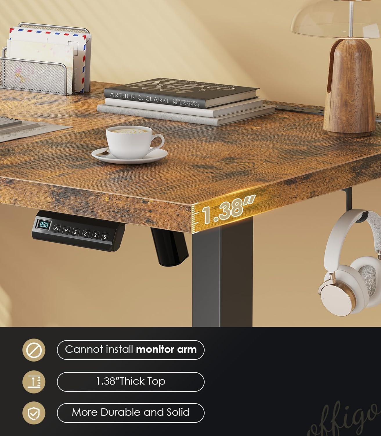 Detalle 1 de OffiGo 71-Inch Executive Electric Standing Desk, Rustic Brown, 3 Presets
