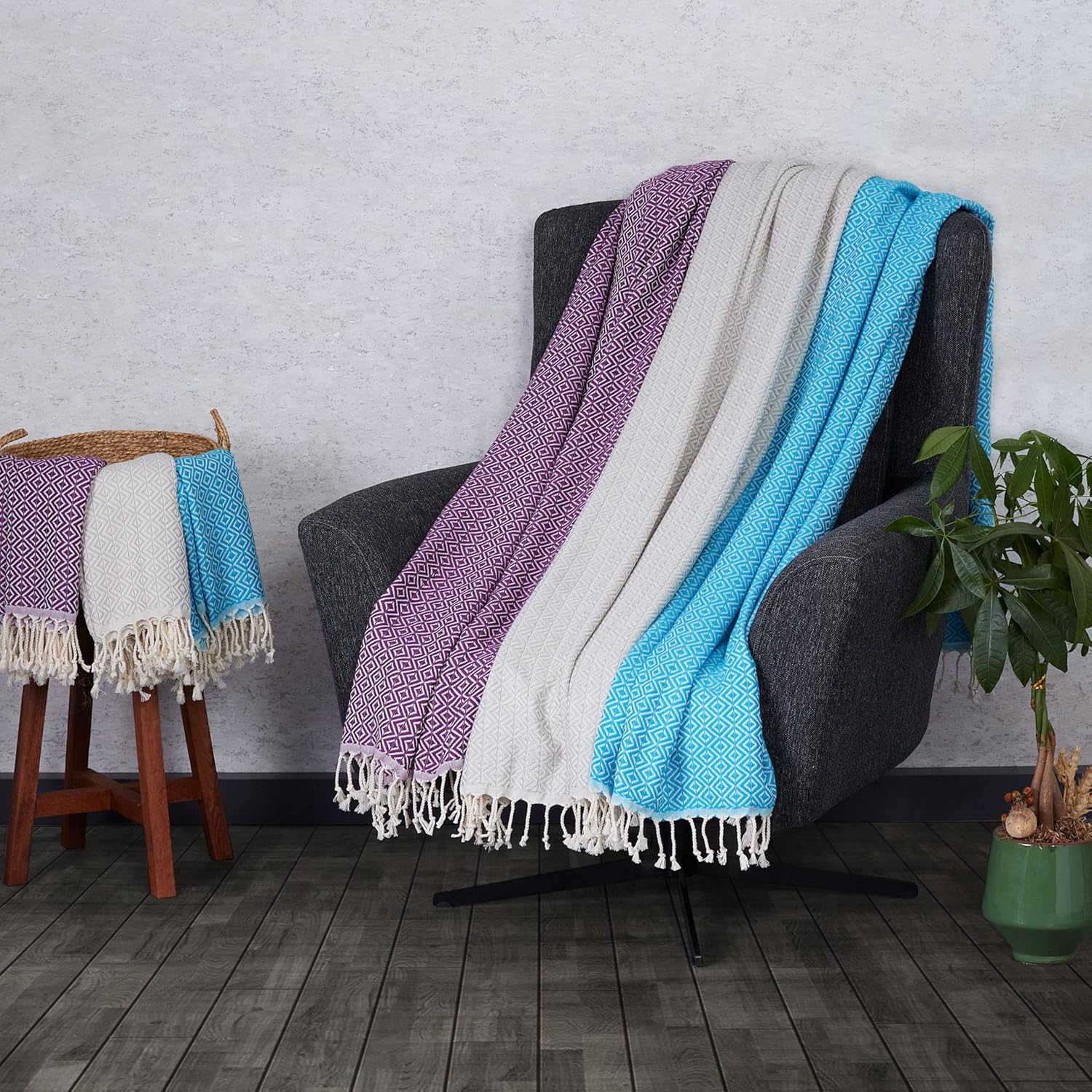 Detalle de Tuiste Saunatuch Schwarz – 2er Pack, 100x180 cm, 100% Baumwolle