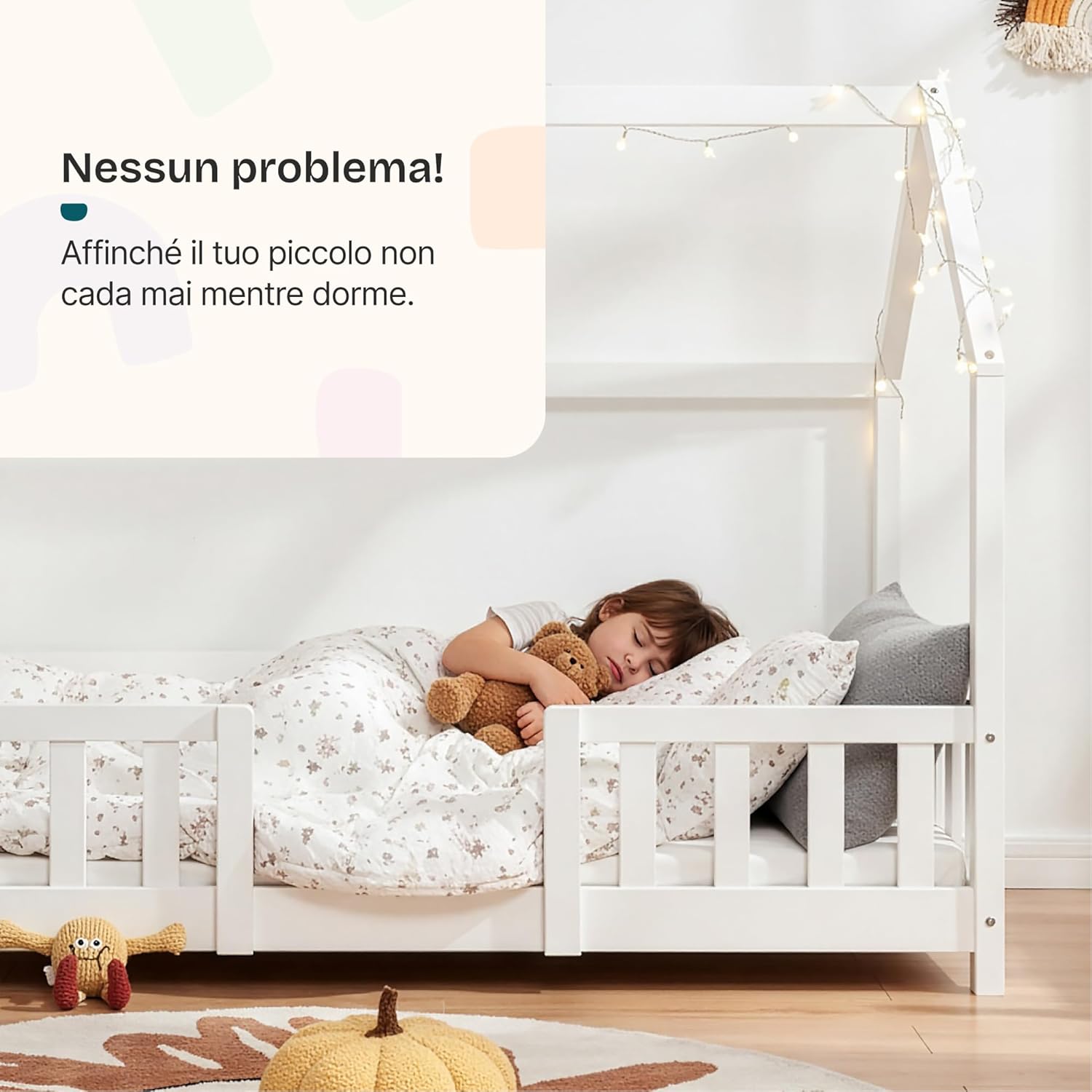 Thumbnail 4 de [en.casa] Letto casetta per cameretta singolo per bambini con barriere di protezione in legno di pino 80x160 cm bianco