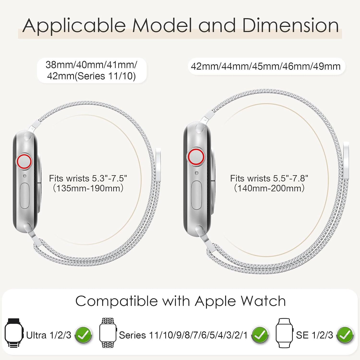 Thumbnail 1 de EPULY Milanese Loop Apple Watch Band, Stainless Steel Mesh, Magnetic Clasp