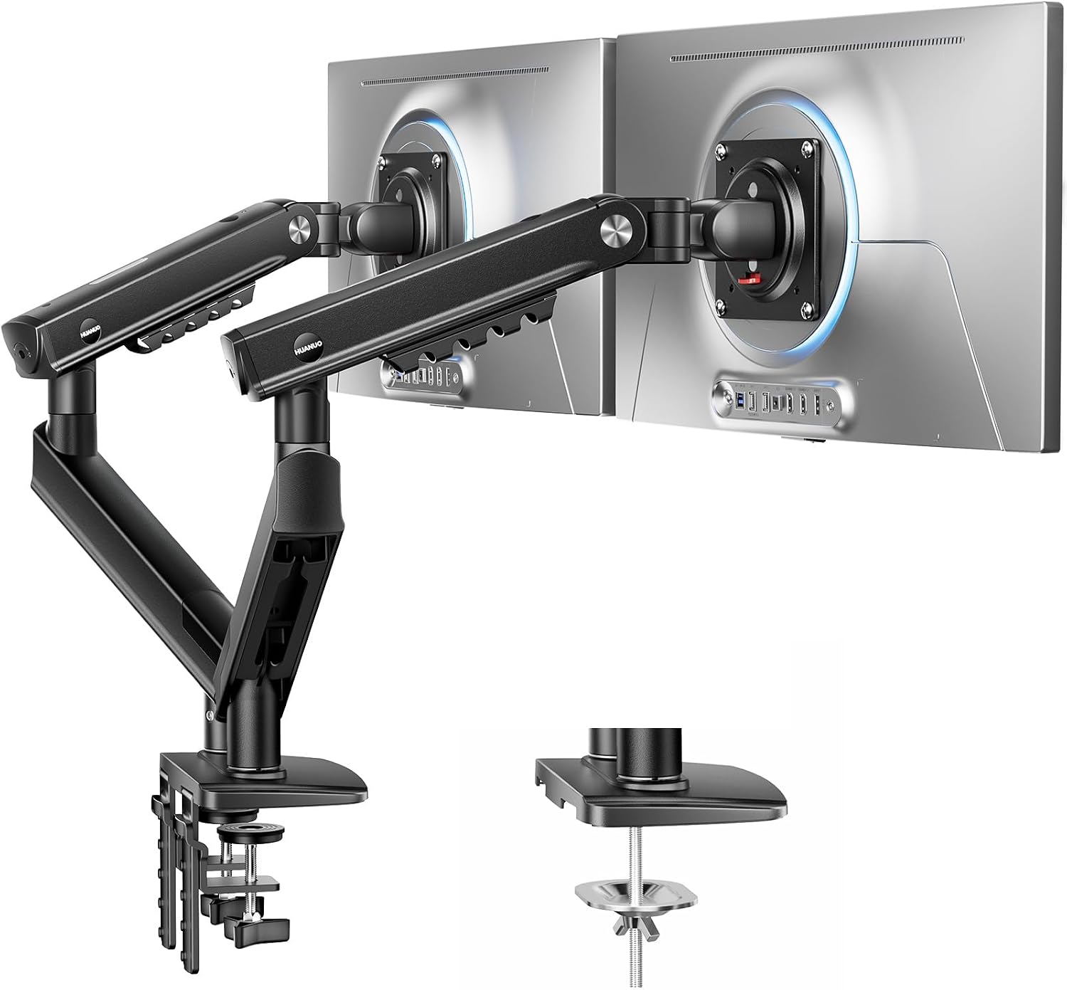 Detalle de HUANUO Support double écran FlowLift Pro – 13 à 32 pouces, 2 écrans, montage VESA sans outil