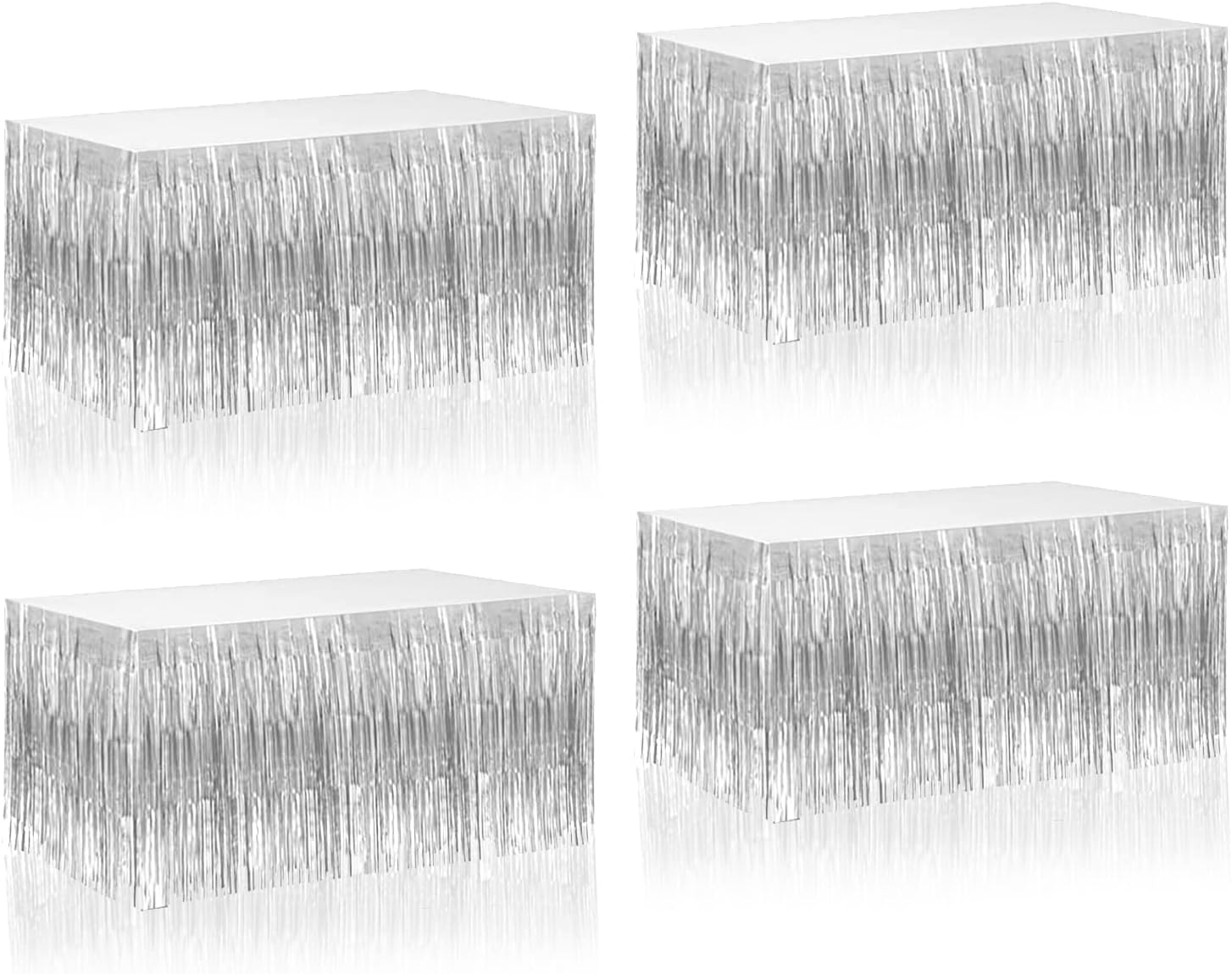 Detalle de Metallic foil fringe table skirts, 29 x 108 inches