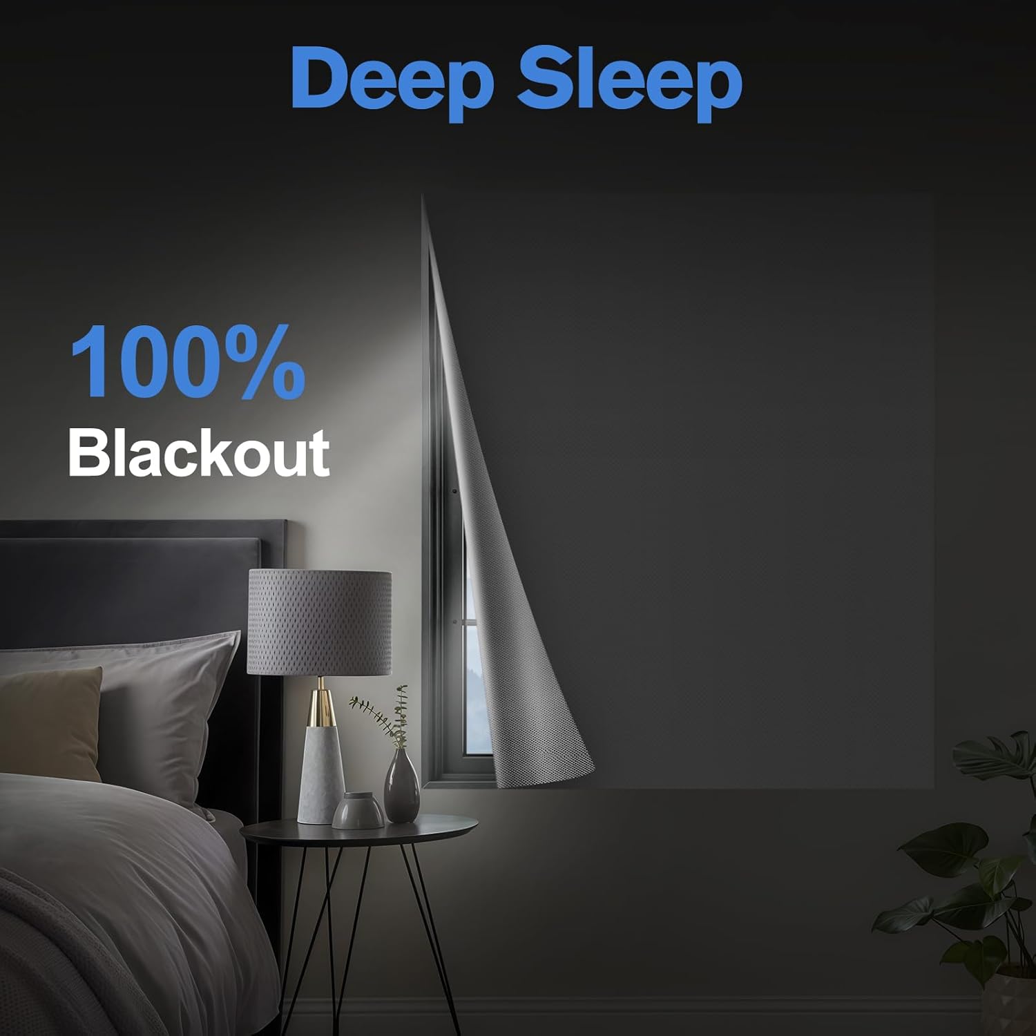 Detalle de Valquid Blackout Blind 200×145cm stick-on blackout blind with Velcro, grey temporary room darkening
