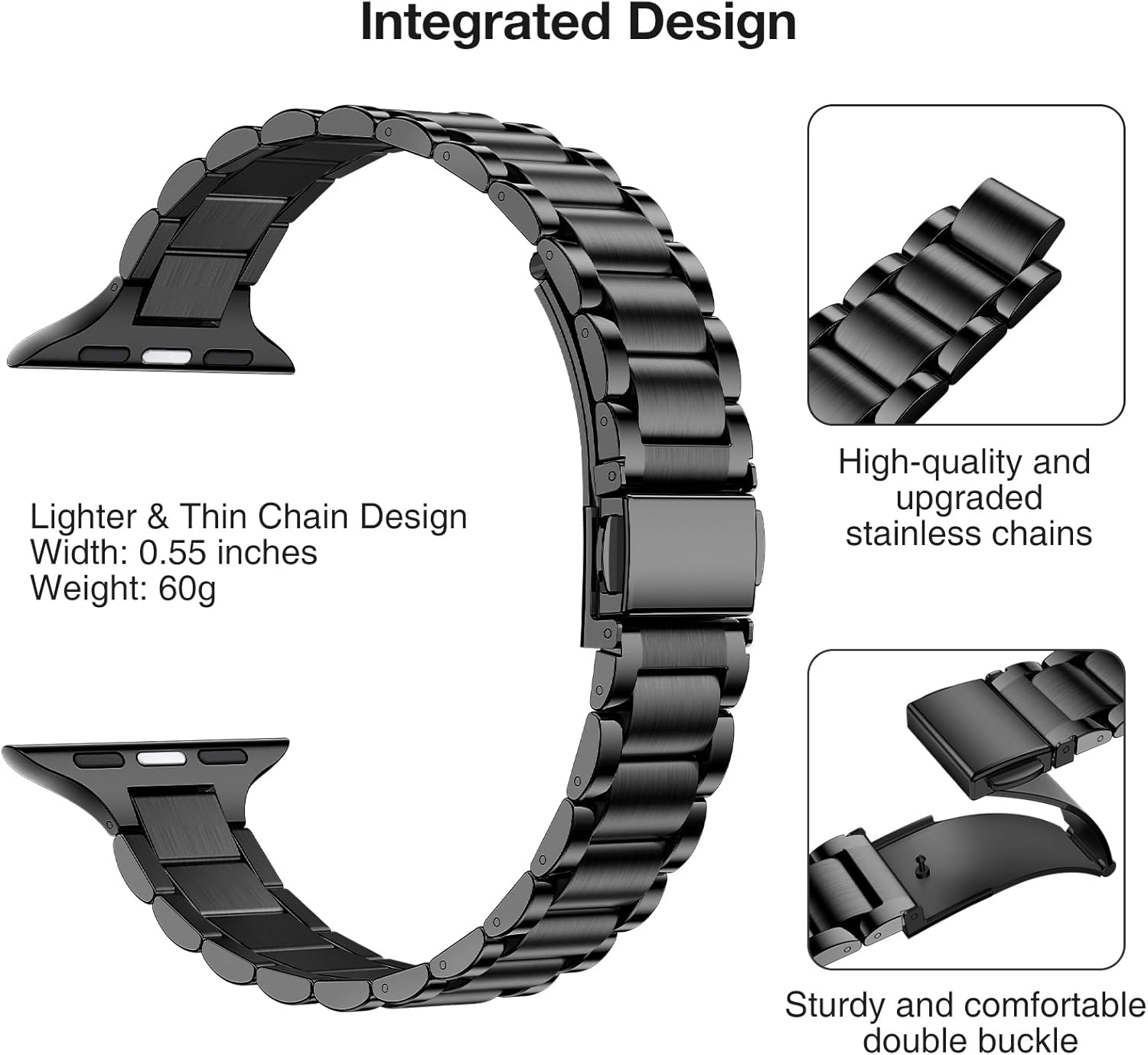 Detalle de WFEAGL Slim Straps: Stainless Steel Replacement Band for Apple Watch (40/41mm, 38/42mm) – Black