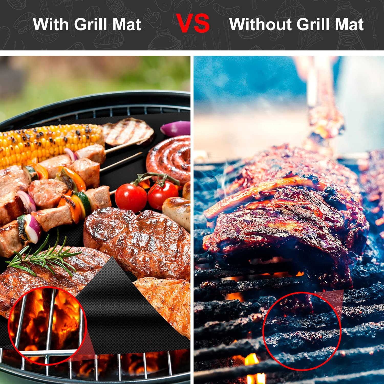 Thumbnail 3 de FIFlying BBQ Grillmatte 5er-Set (50 x 40 cm) – wiederverwendbare, antihaftbeschichtete Grillmatten