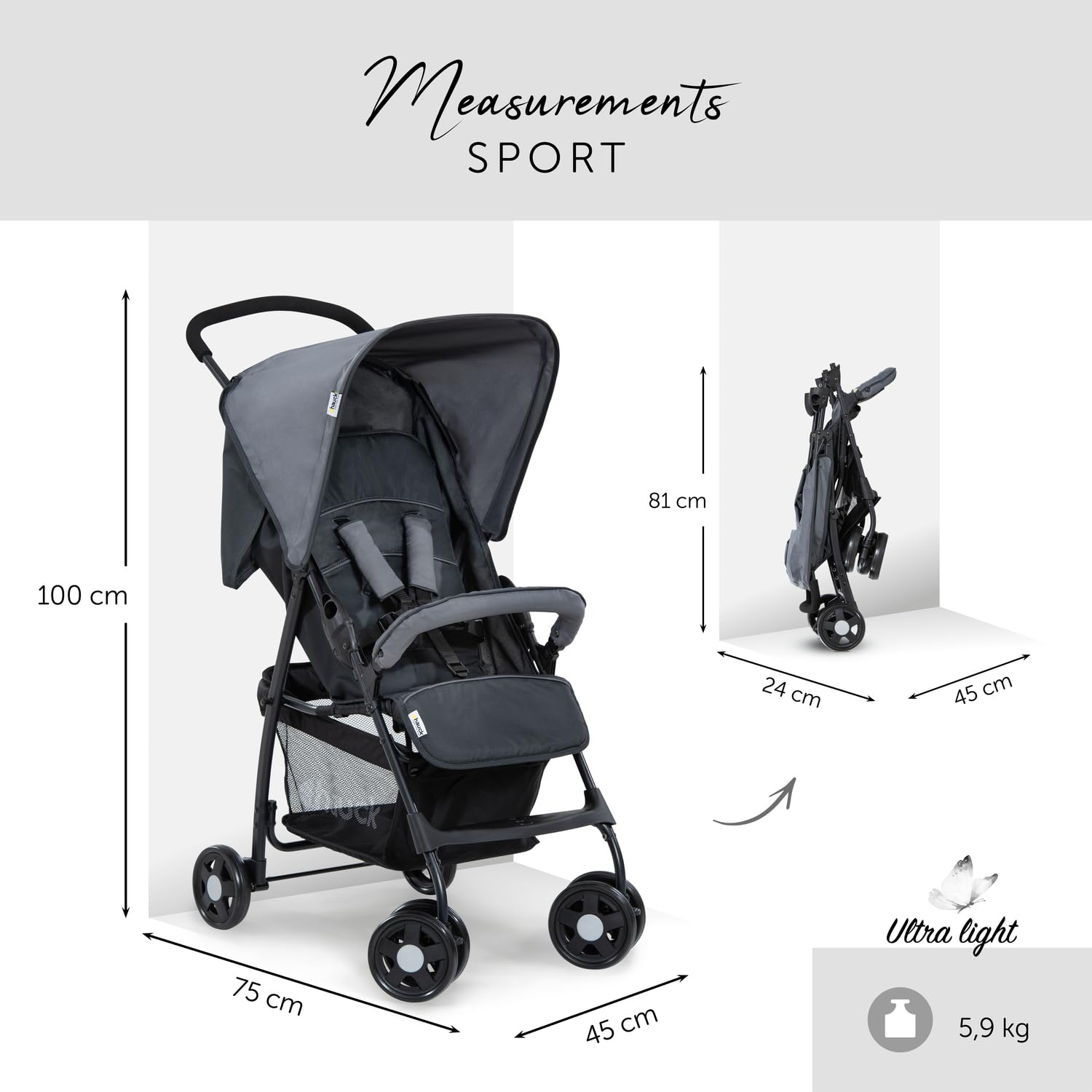 Thumbnail 2 de hauck Buggy Sport, Charcoal Stone – Leichter Reisebuggy mit Liegefunktion und großzügigem Stauraum