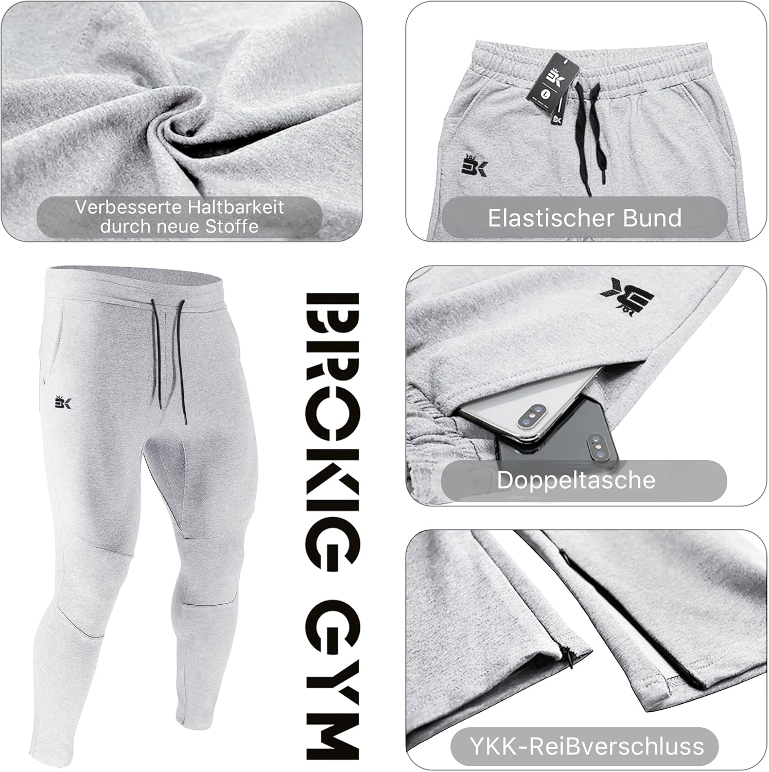 Thumbnail 4 de BROKIG Gym Jogginghose für Herren mit Doppeltasche – Fitness-Sporthose lang im Slim Fit