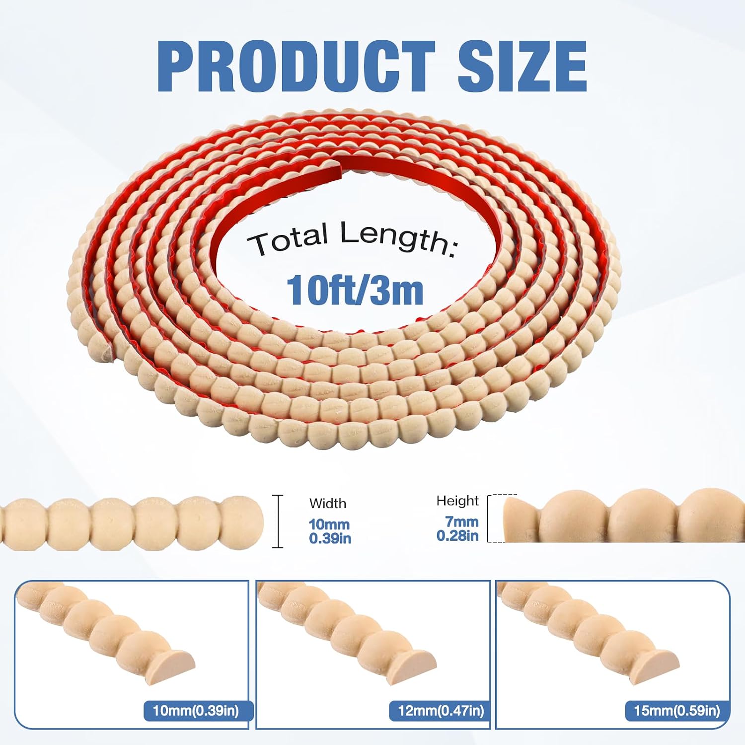 Thumbnail 1 de 3m Peel and Stick Wall Moulding Trim – Flexible Semi-Beaded Beading for Cabinets, Mirrors & Edges
