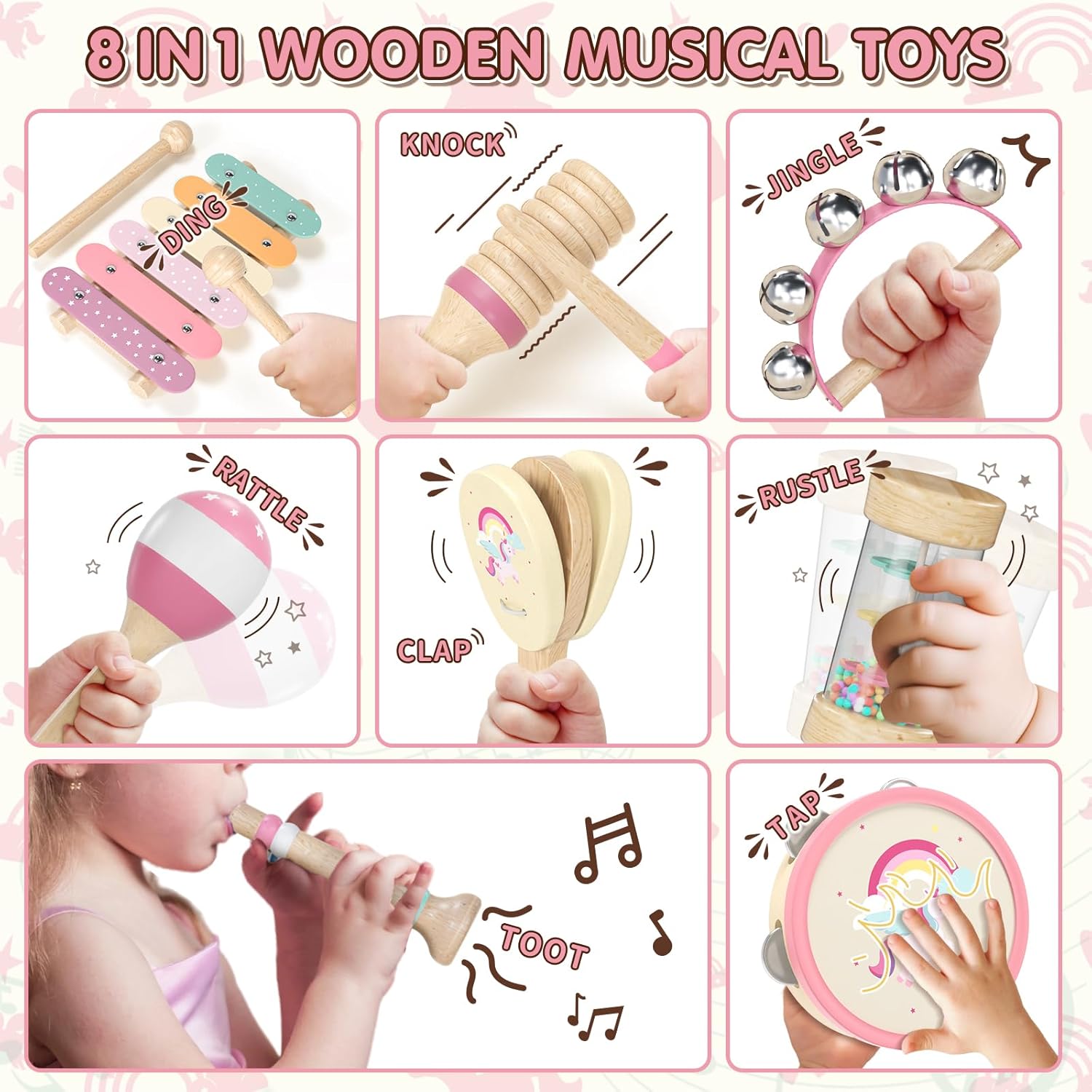 Detalle 2 de Lehoo Castle Kids toddler wooden musical instruments set (18M+) – xylophone, maraca, tambourine, more