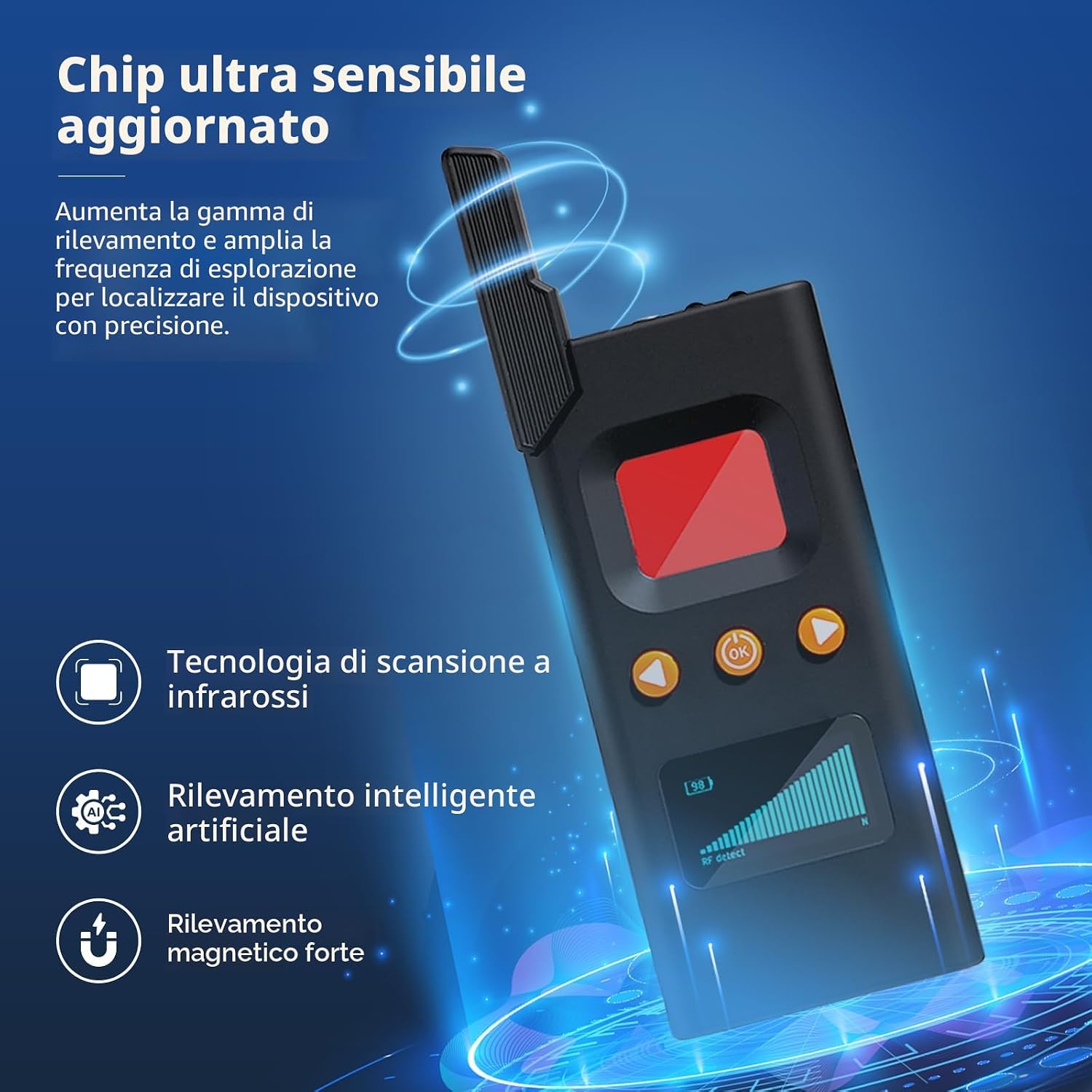 Detalle 2 de FOWARD GAUSS Rilevatore di bug per fotocamera nascosta: protezione privacy e rilevamento multi-scenario
