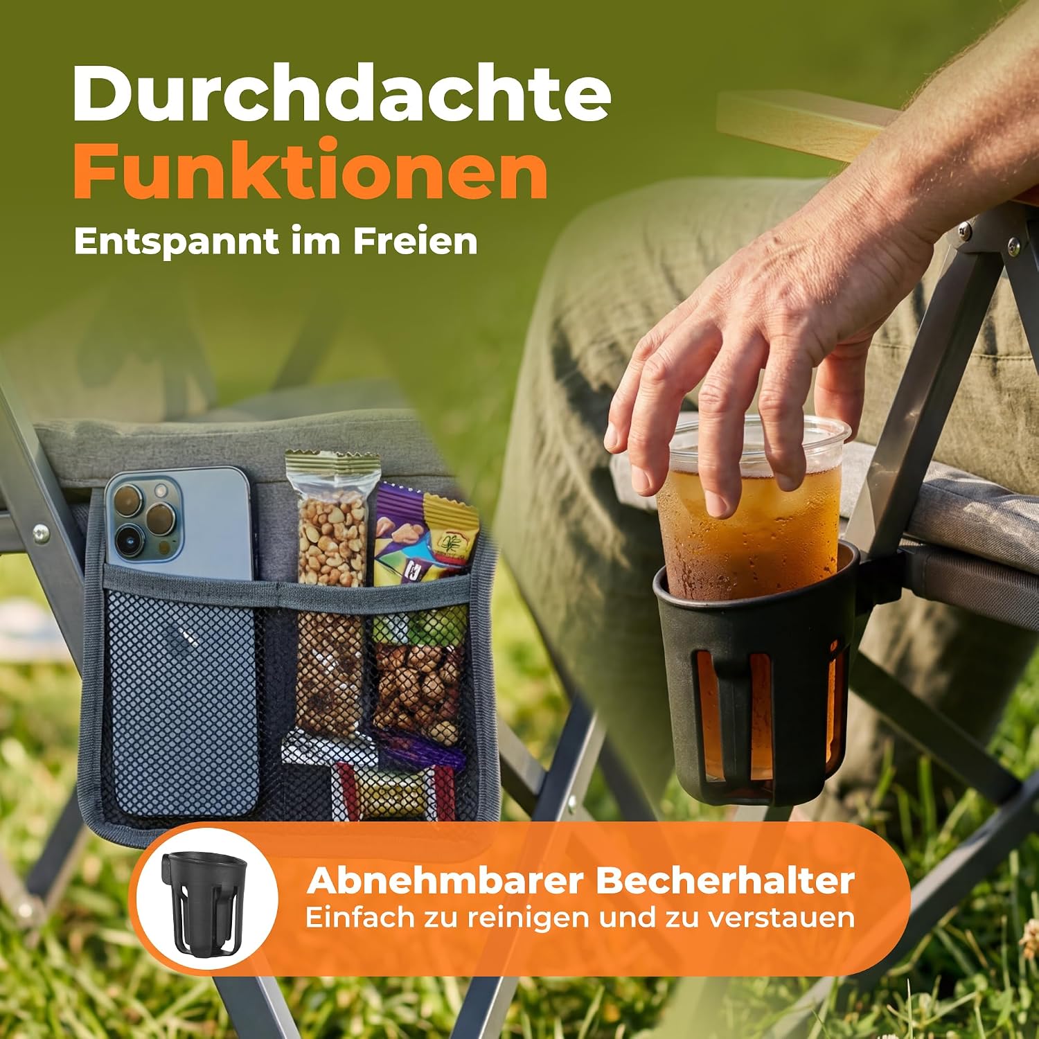 Detalle 2 de Homecall Faltbarer Campingstuhl Hochlehner 150 kg Belastbarkeit – Luxus Klappstuhl