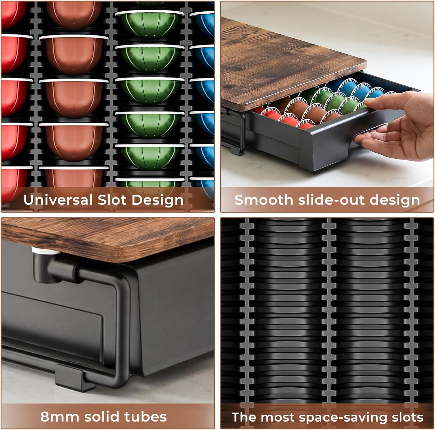Thumbnail 3 de EVERIE Wooden Coffee Pod Storage Drawer for Nespresso VertuoLine Capsules (Large Capacity) - Rustic Brown