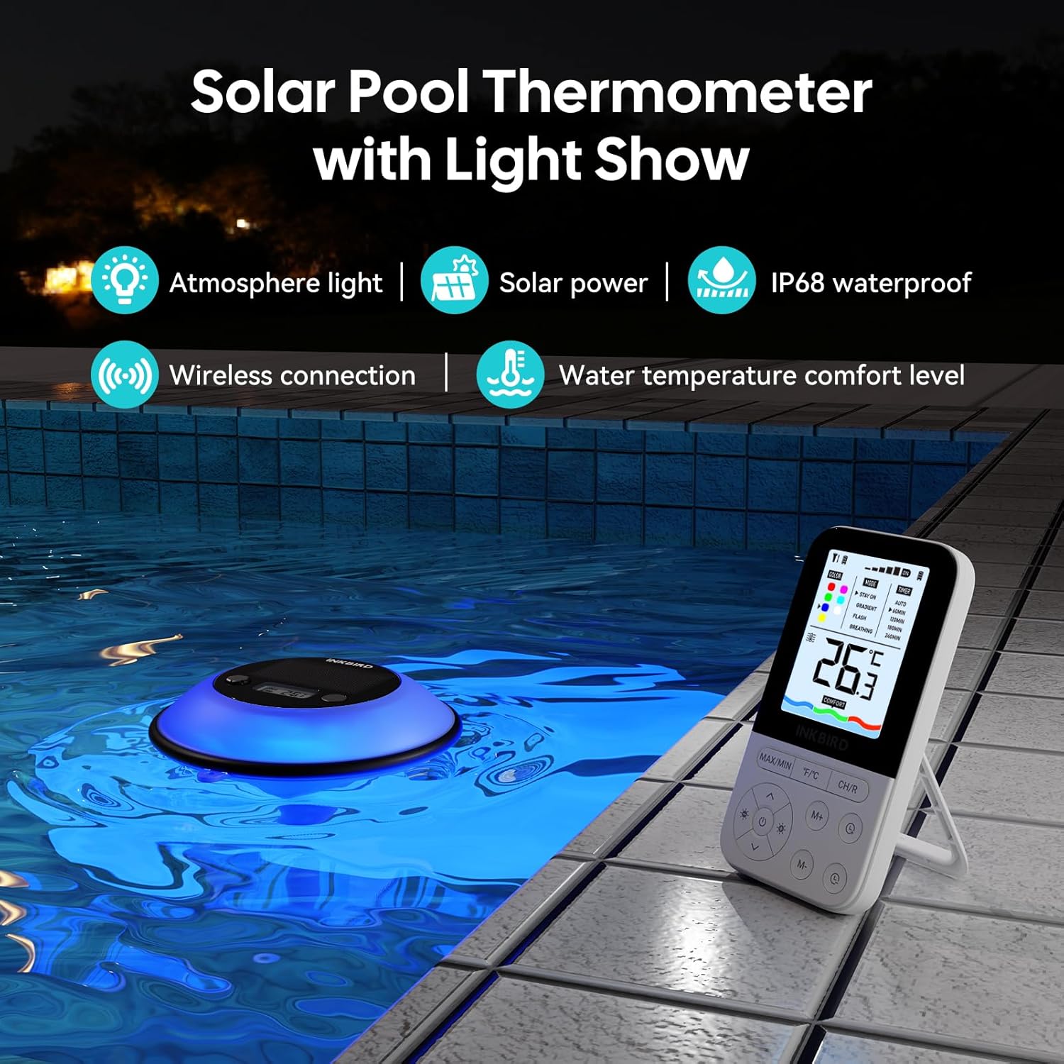 Thumbnail 1 de Inkbird IBS-P05R: Termometro Piscina Solare con Illuminazione RGB e Telecontrollo