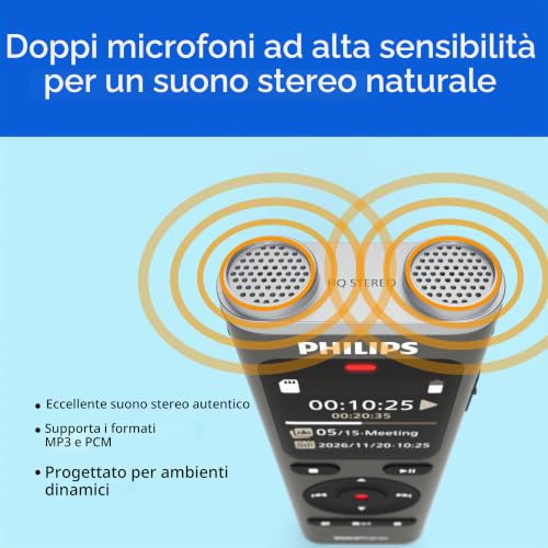 Detalle de PHILIPS DVT2075 VoiceTracer: registratore audio con microfoni stereo e AI Sembly in prova