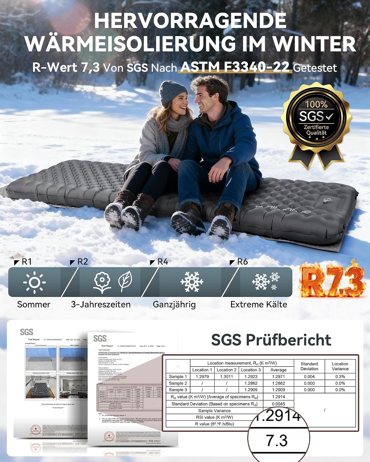 Detalle 2 de HIKENTURE 1231 opblaasbare kampeermat 10 cm, R-waarde 7,3 en 210 × 64 cm