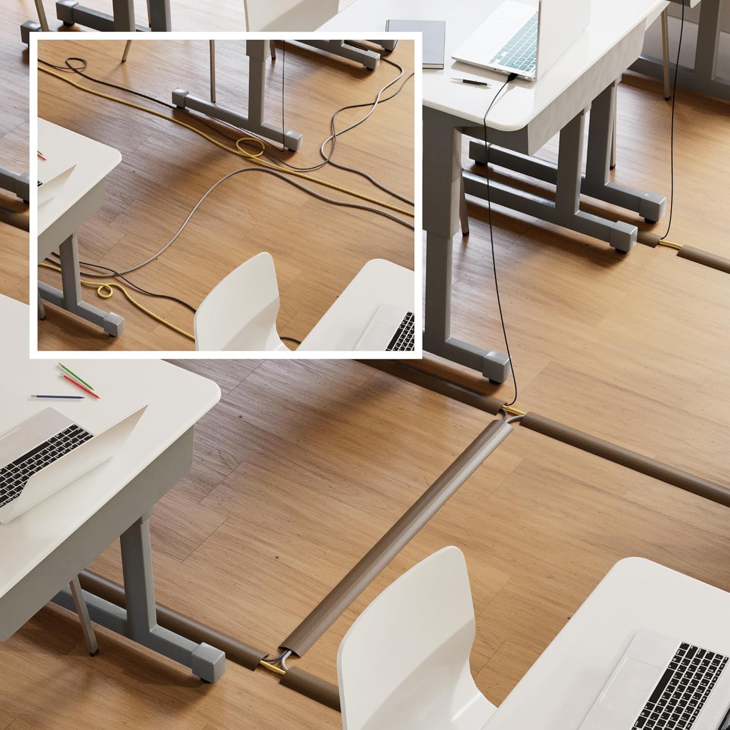 Thumbnail 4 de D-Line copricavo da pavimento 1,8 m con base antiscivolo e canale interno 17×9 mm, marrone