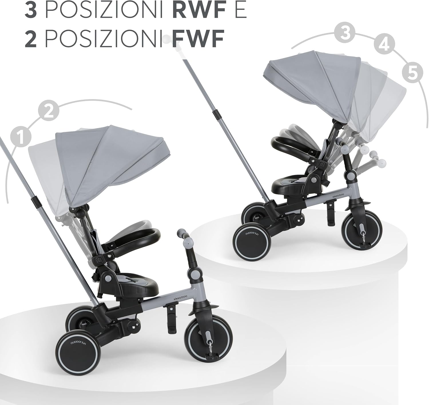 Thumbnail 6 de KikkaBoo Triciclo Evolutivo 8 in 1 ALUMA: da 12 mesi a 60 mesi, pieghevole e con maniglione genitori