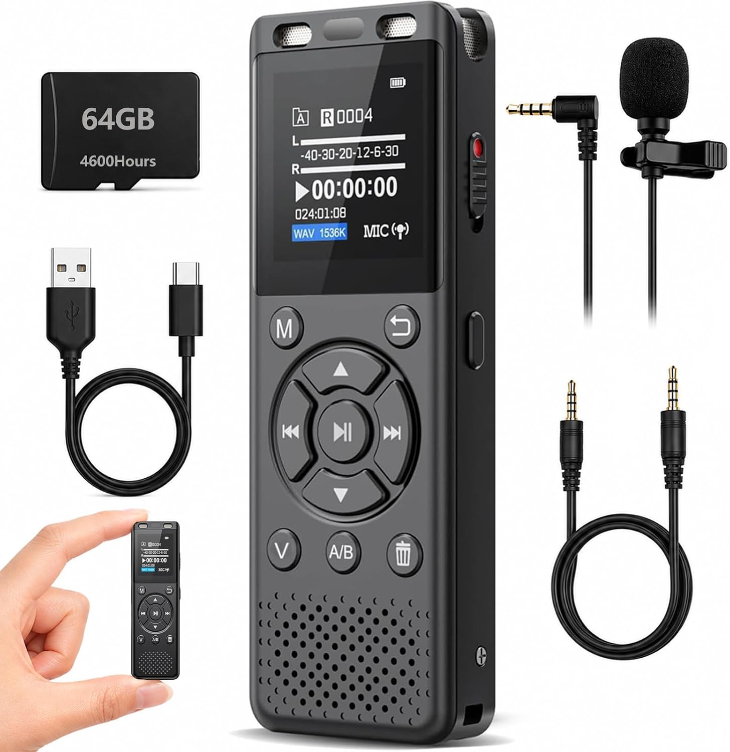 Detalle de Tonfarb A12 Digital Voice Recorder, 64GB, Voice Activation and Playback