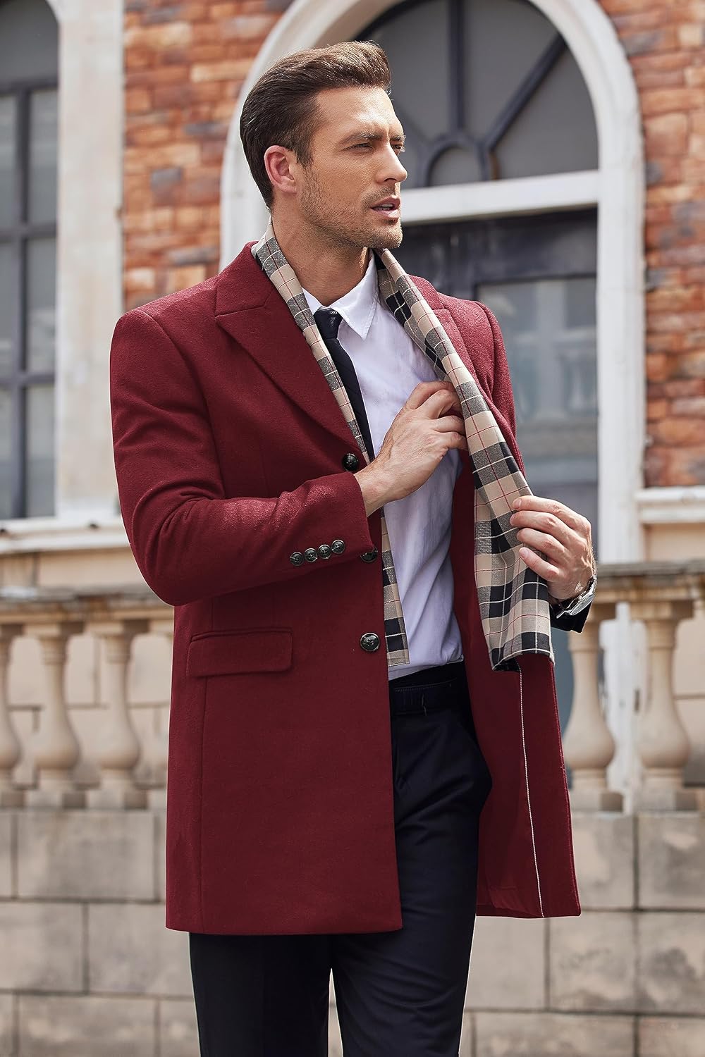 Detalle 2 de COOFANDY Men's Coat with Detachable Plaid Scarf