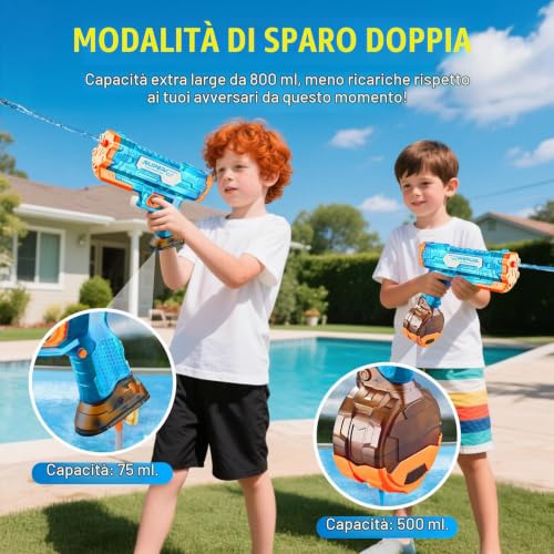 Detalle de Whaline Pistola ad acqua elettrica: 500 cc + 78 cc, 32 piedi di portata, versione automatica per grandi battaglie estive