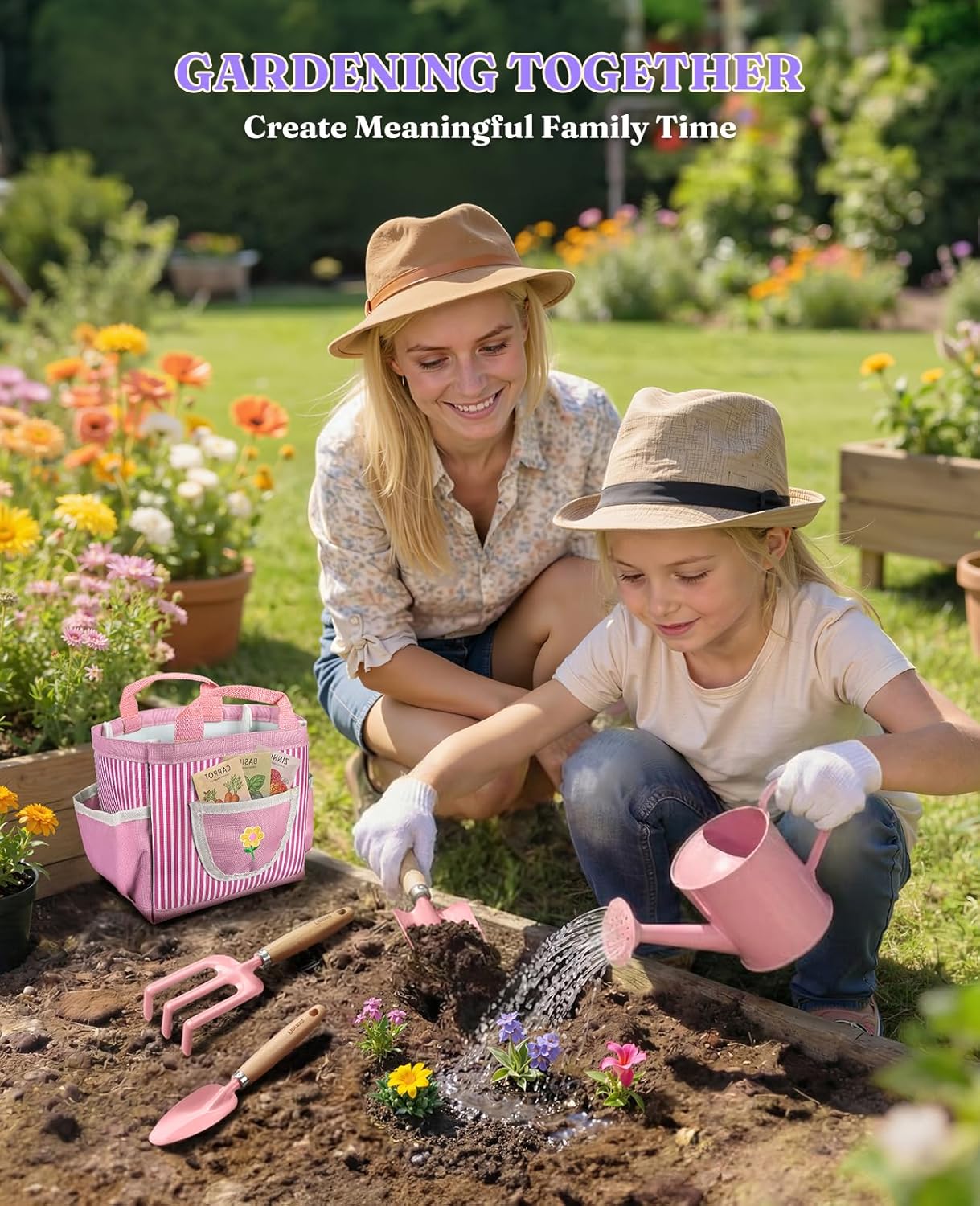 Thumbnail 3 de Floraxa 8Pcs Kids Gardening Set: Real Metal Tools with Wooden Handles & Metal Basket