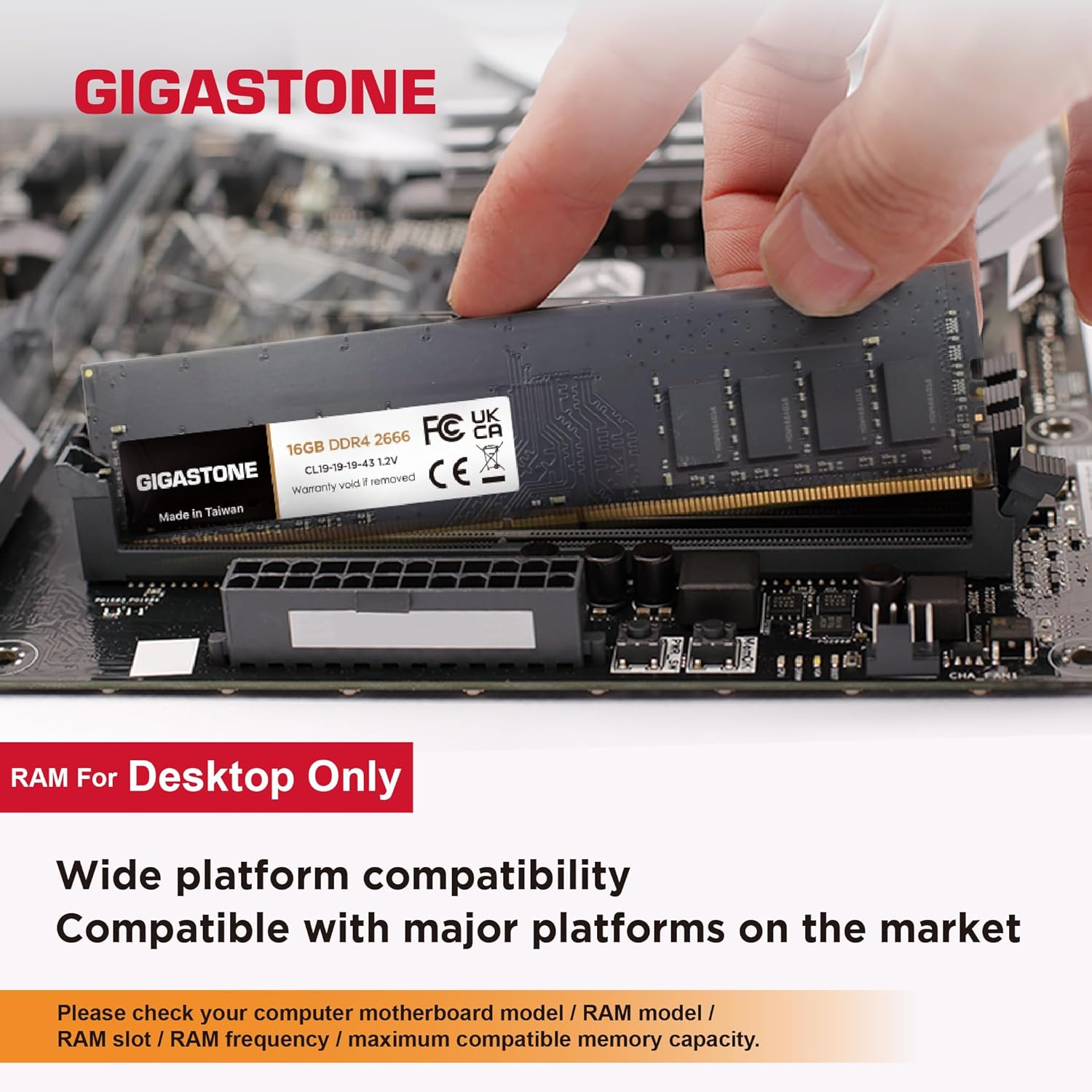 Thumbnail 2 de Kit RAM DDR4 Gigastone 32 Go (2x16 Go) UDIMM 2666 MHz, non-ECC, 288 broches