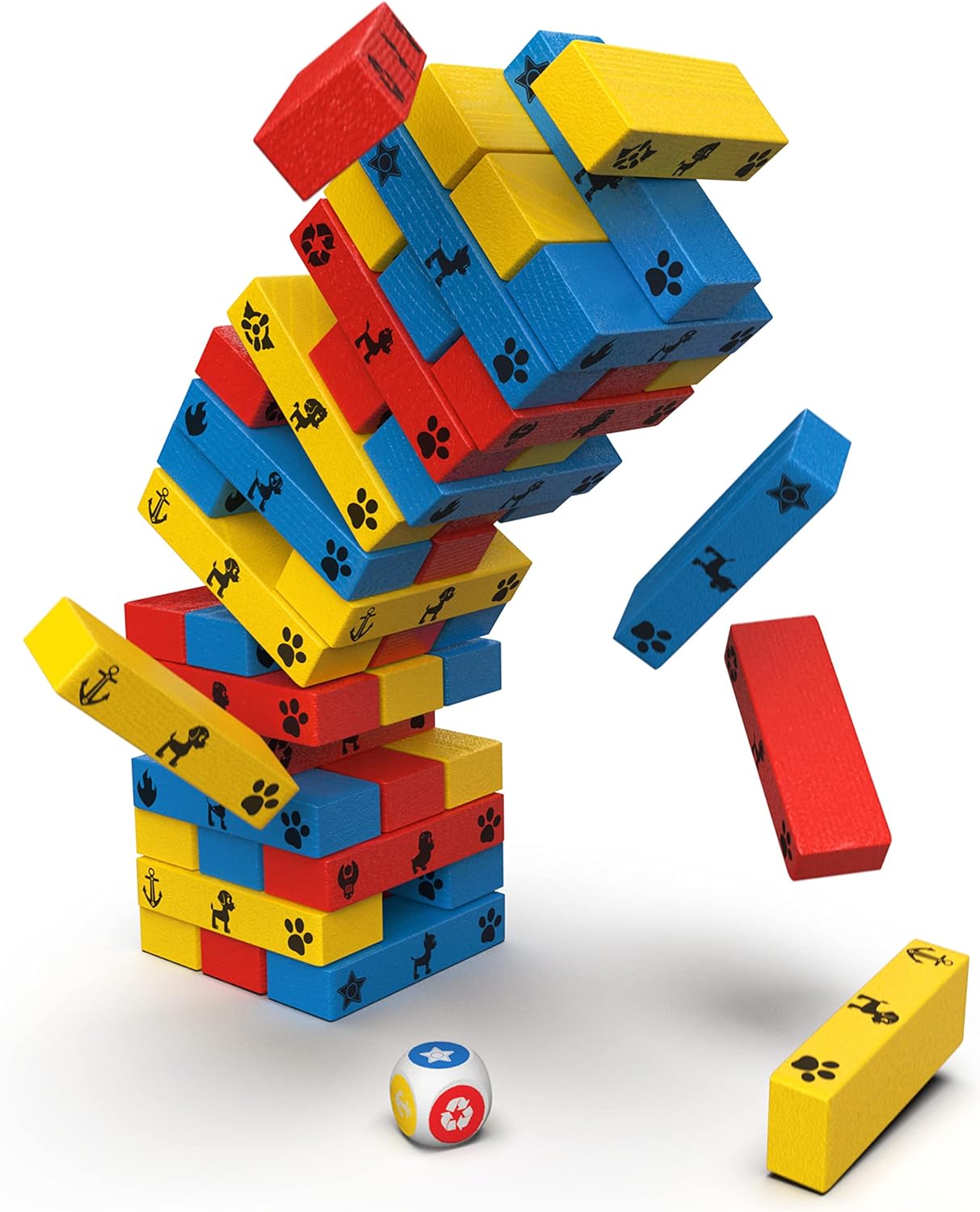Detalle de Paw Patrol Pat Patrouille – Tour Infernale : jeu de société d’équilibre à construire (48 blocs et 1 dé)