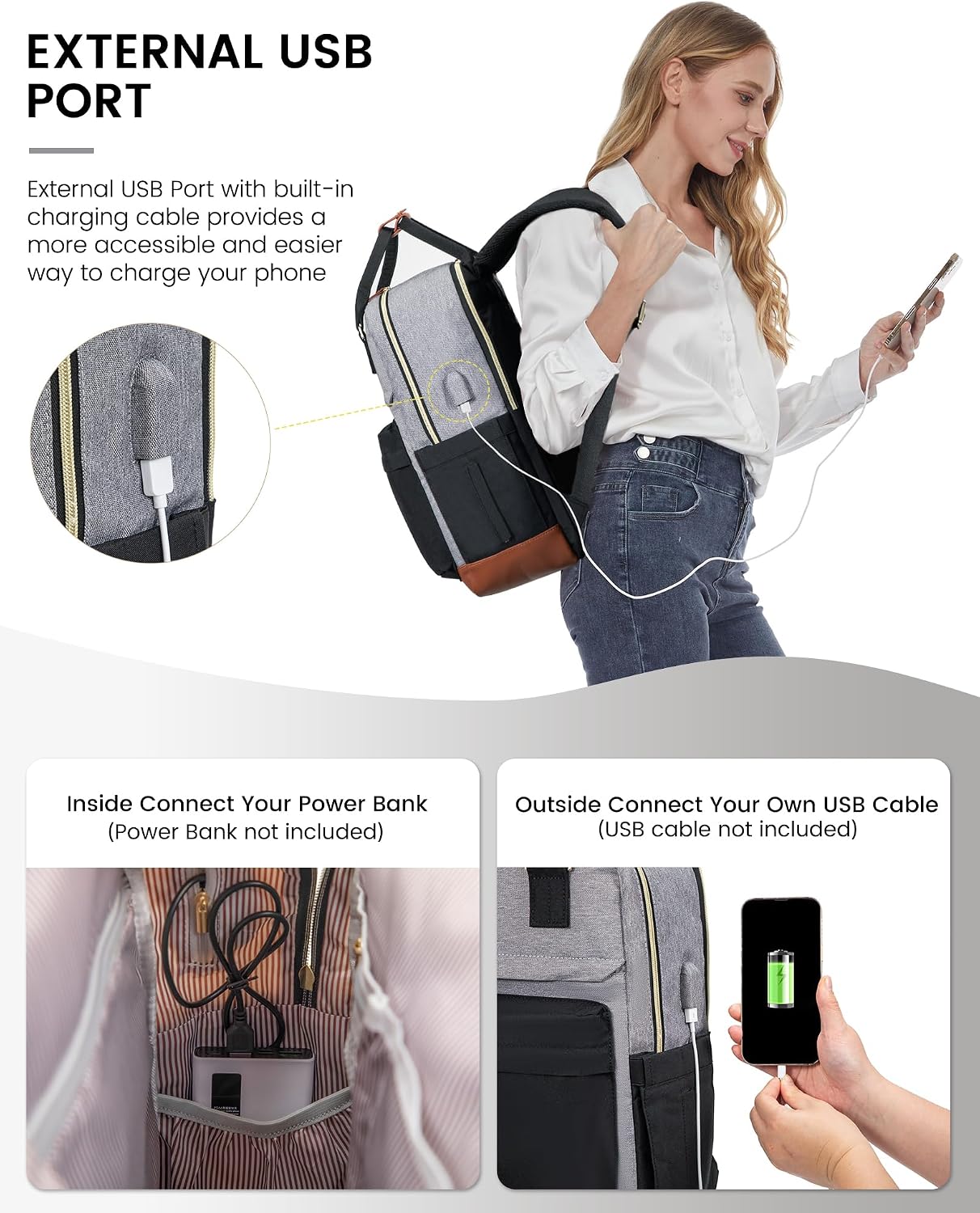 Thumbnail 6 de LOVEVOOK Schulrucksack für Teenager mit 15,6-Zoll-Laptopfach – wasserabweisend, USB-Ladeanschluss, 22 Liter