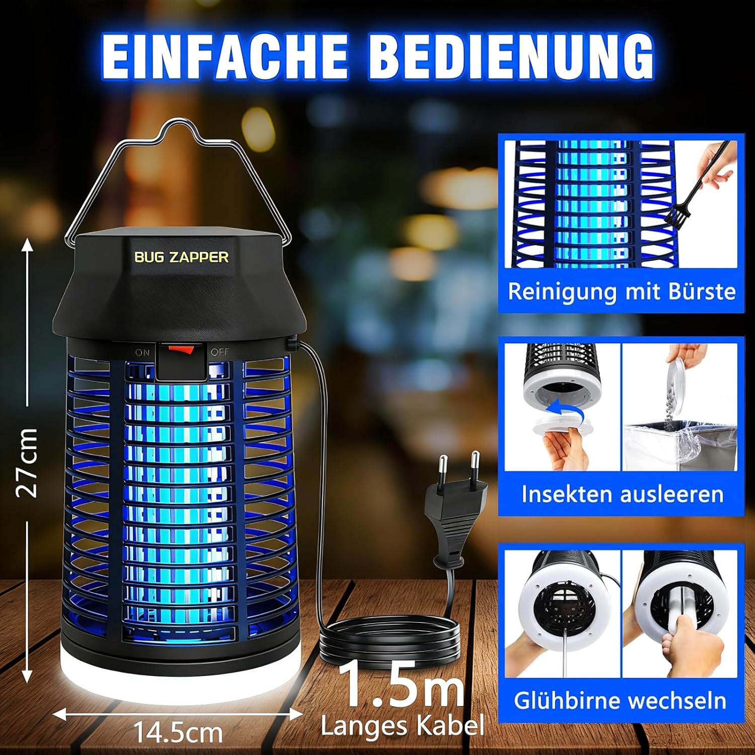 Thumbnail 4 de Insektenvernichter Elektrisch 4200V – 2-in-1 Mückenlampe mit LED-Licht, IPX4, kompakt und tragbar